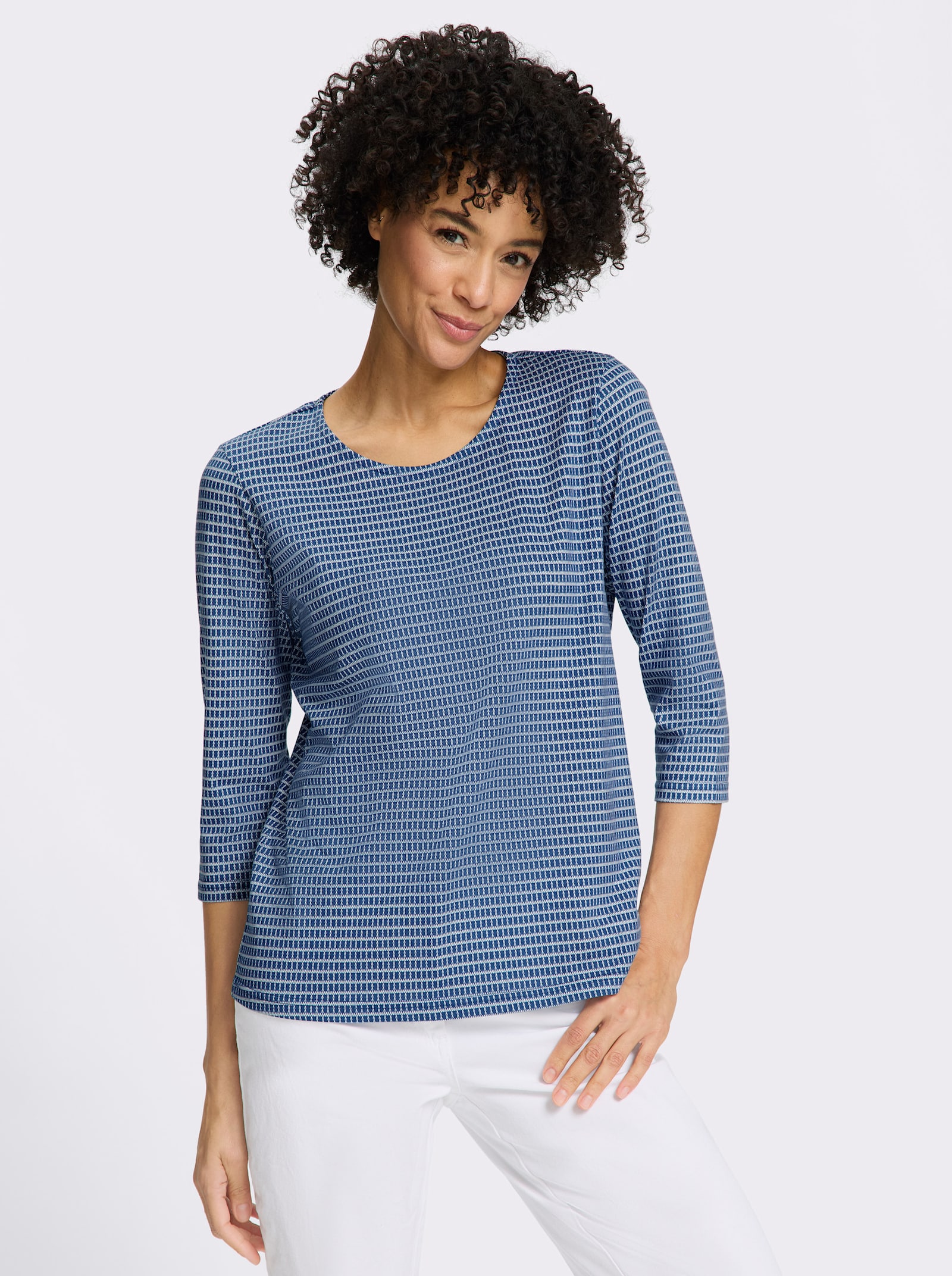 3/4-Arm-Shirt mit Minimal-Druck - jeansblau-ecru-bedruckt