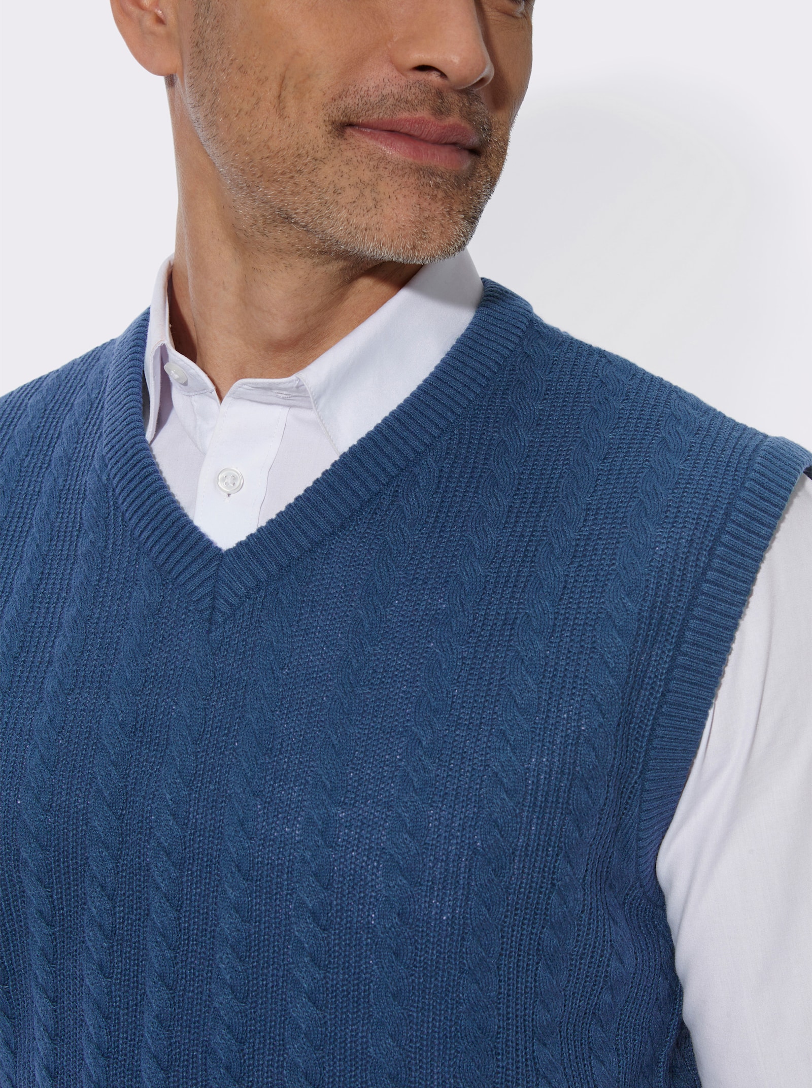 Pullunder mit Zopf- und Strickmuster - jeansblau