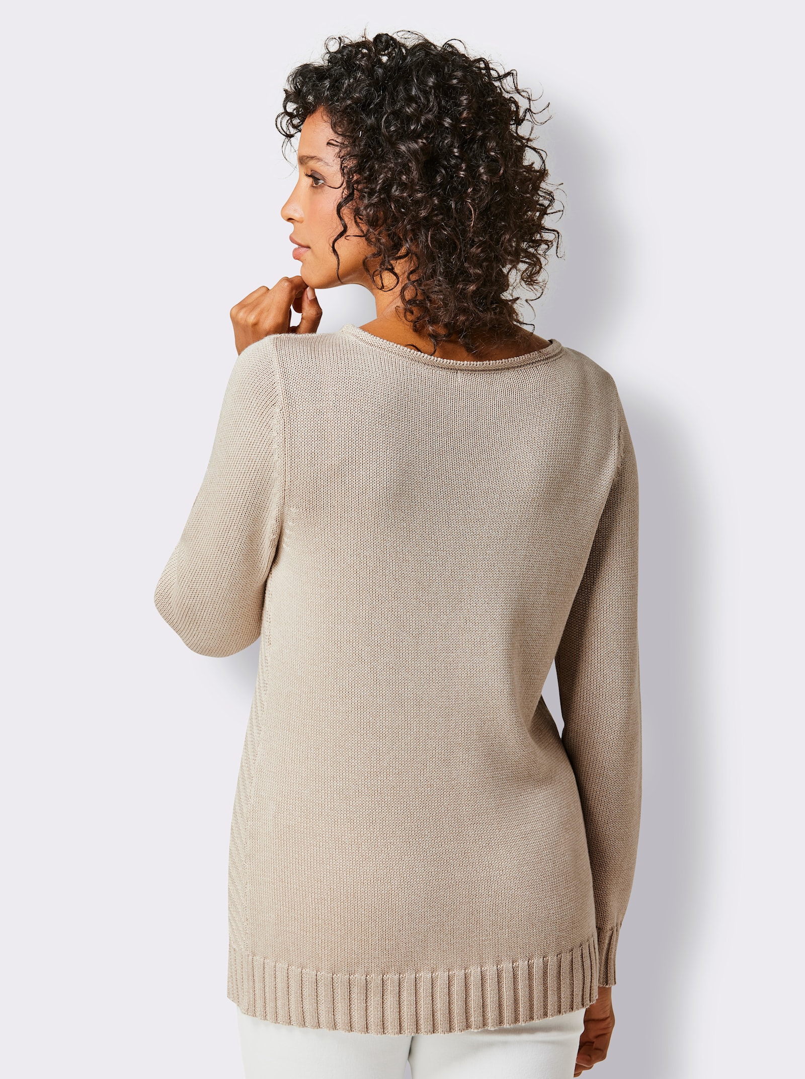 CREATION L PREMIUM Langarm-Pullover in Rippenstrick - beige-meliert