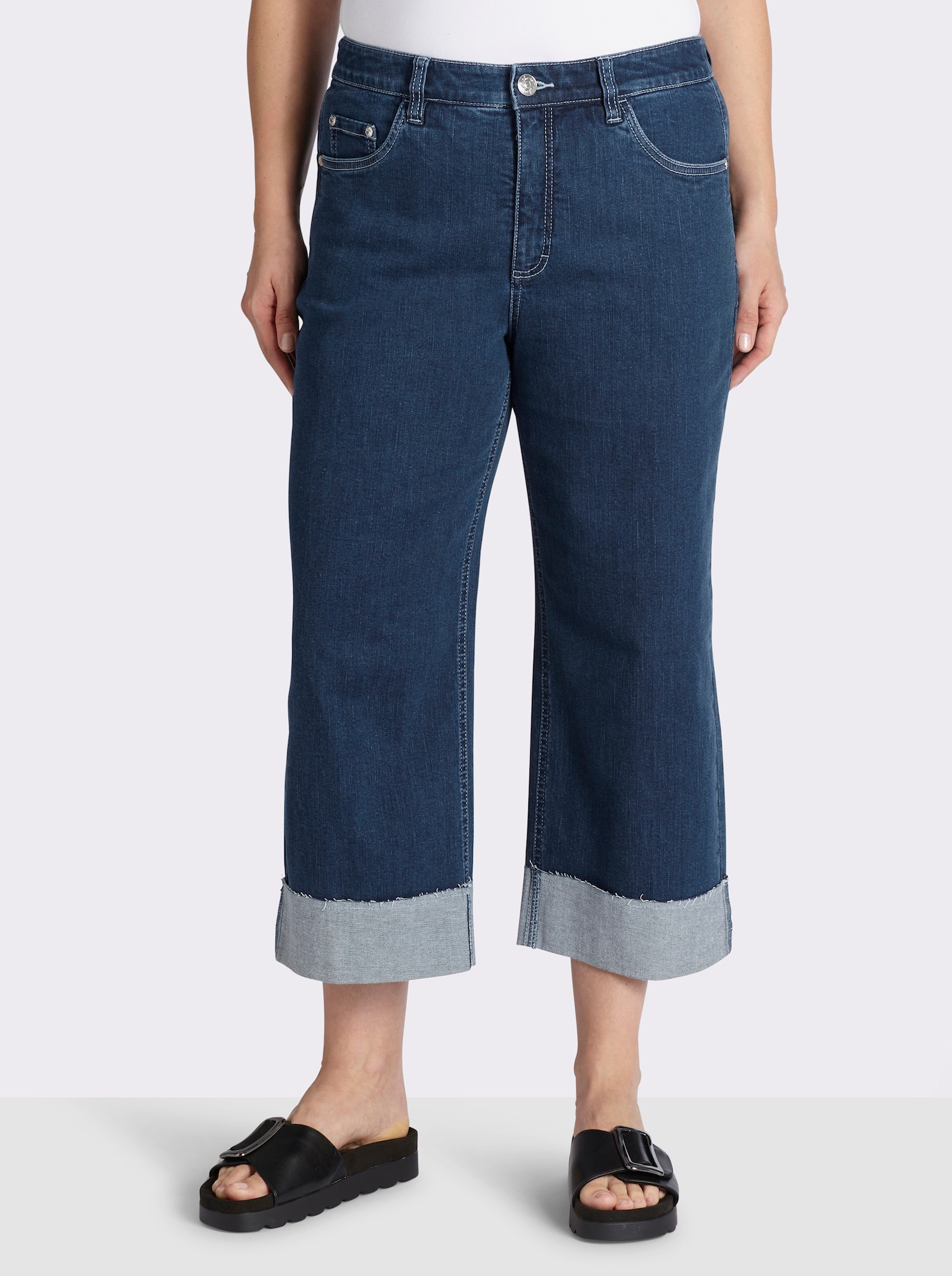 sheego 7/8-Jeans mit breitem Saum-Umschlag - blue-stone-washed