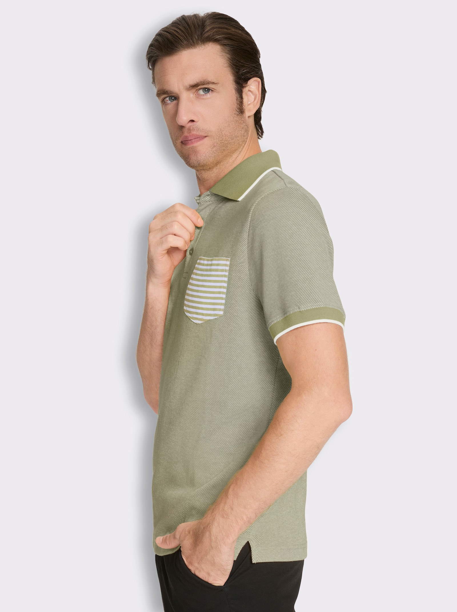 Marco Donati Kurzarmshirt in Jacquard-Qualität, mit Modal - lindgrün-gestreift