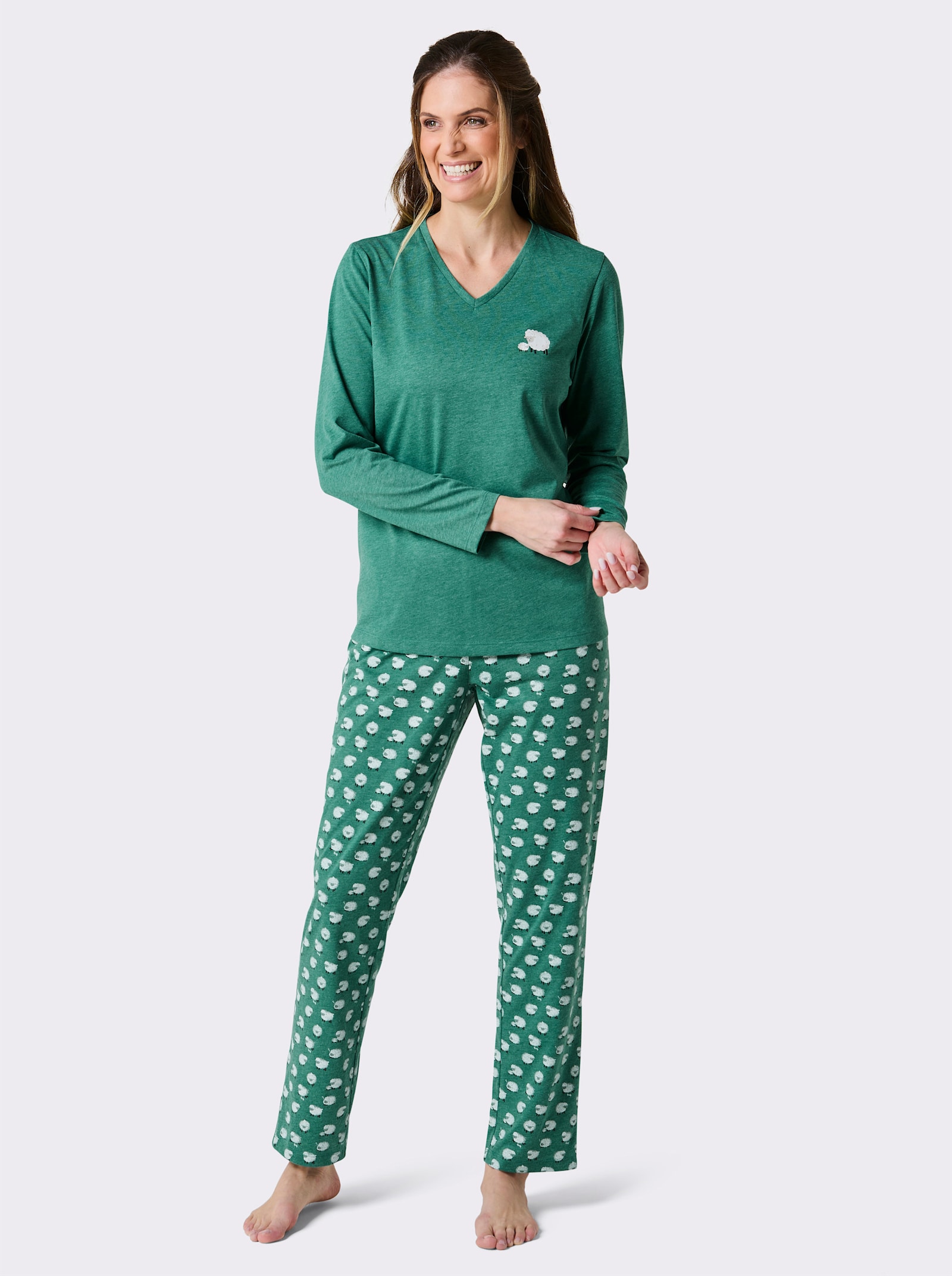 wäschepur Pyjama's - groen gemêleerd + steengrijs gemêleerd