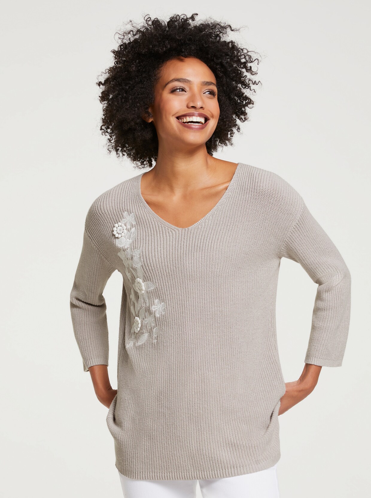 heine Pullover met V-hals - lichtgrijs