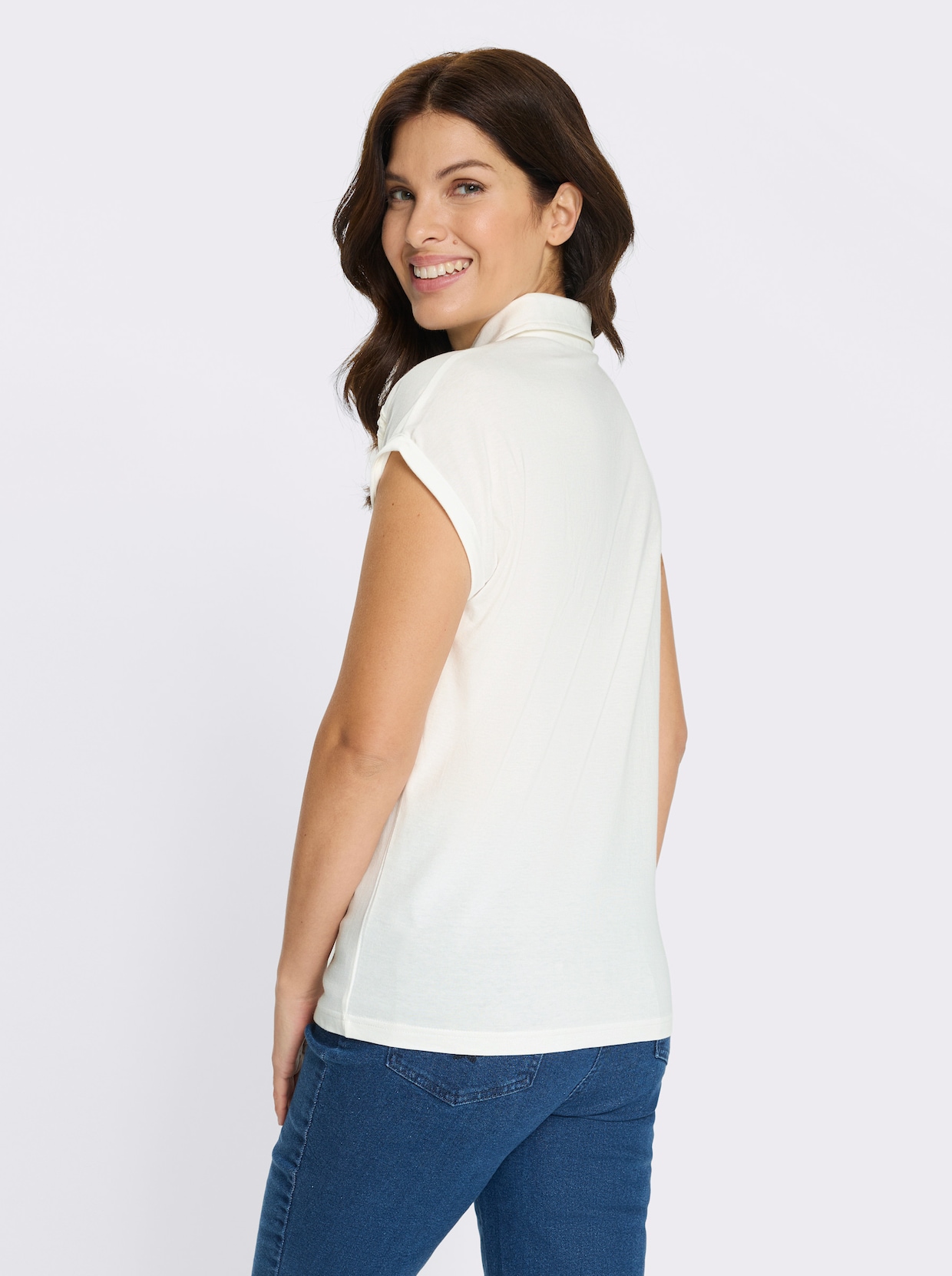 Poloshirt mit Spitzenborte - ecru