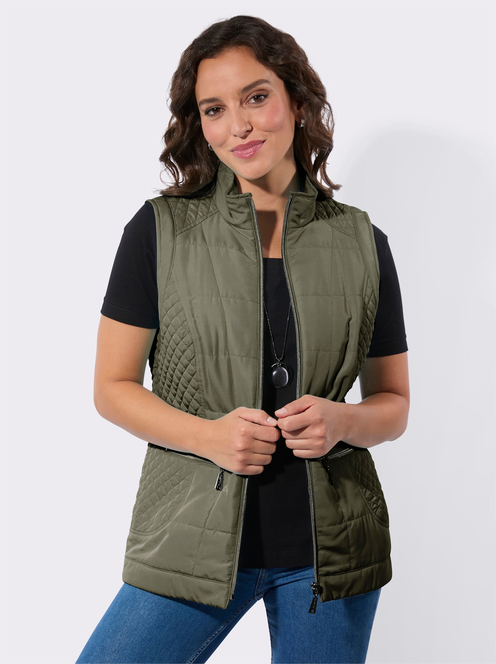 Bodywarmer met hoge opstaande kraag - kaki