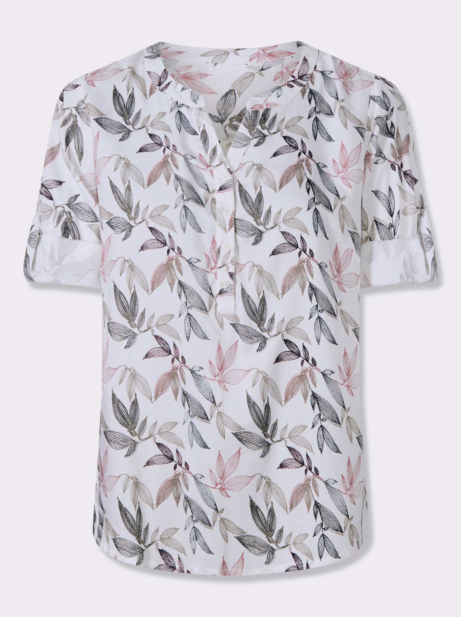 Druckbluse aus reiner Viskose - ecru-marine-bedruckt