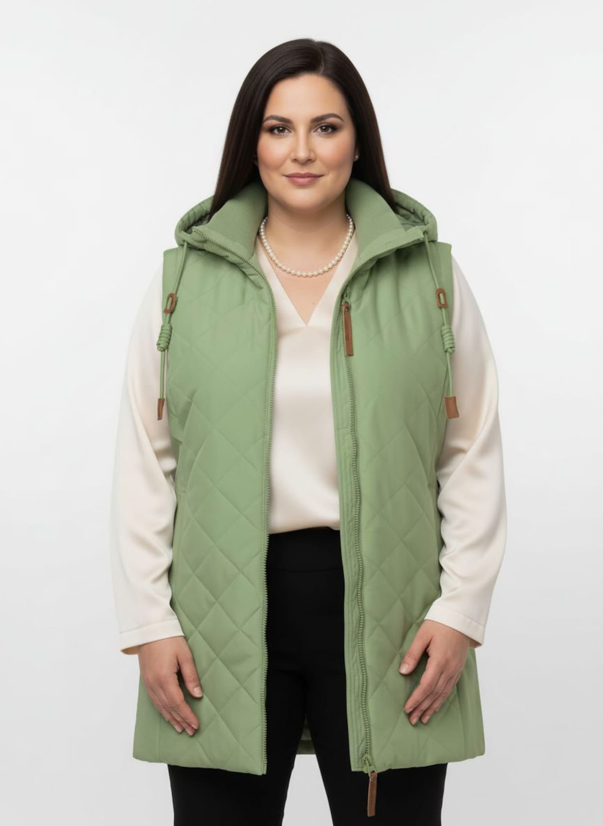 Steppweste mit Strickstehkragen, Microfaser - eucalyptus