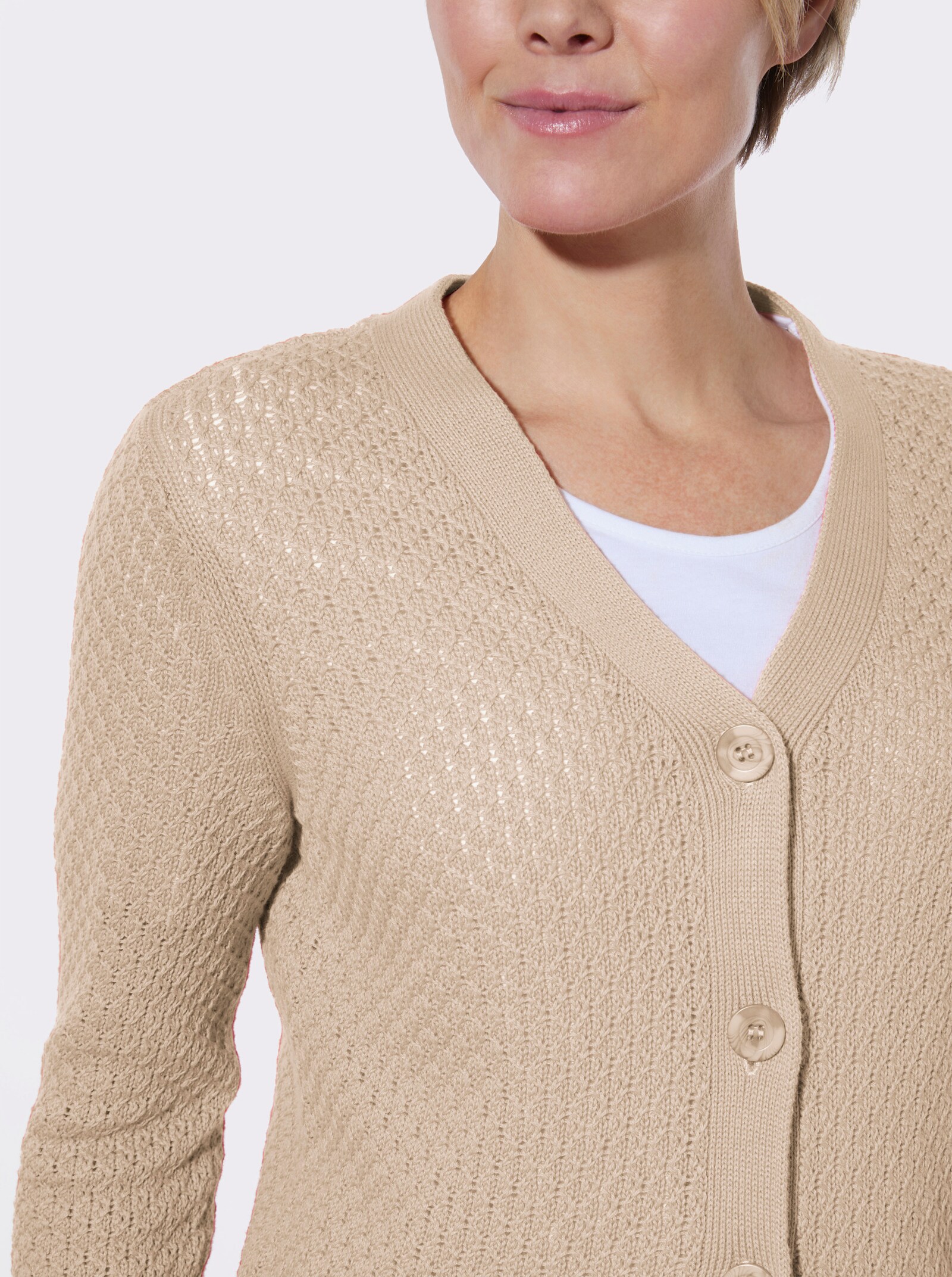 Strickjacke mit Rautenmuster - sand