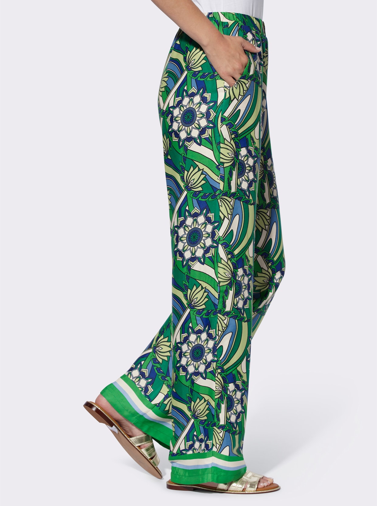 heine Pantalon imprimé - vert herbe-couleur ivoire imprimé