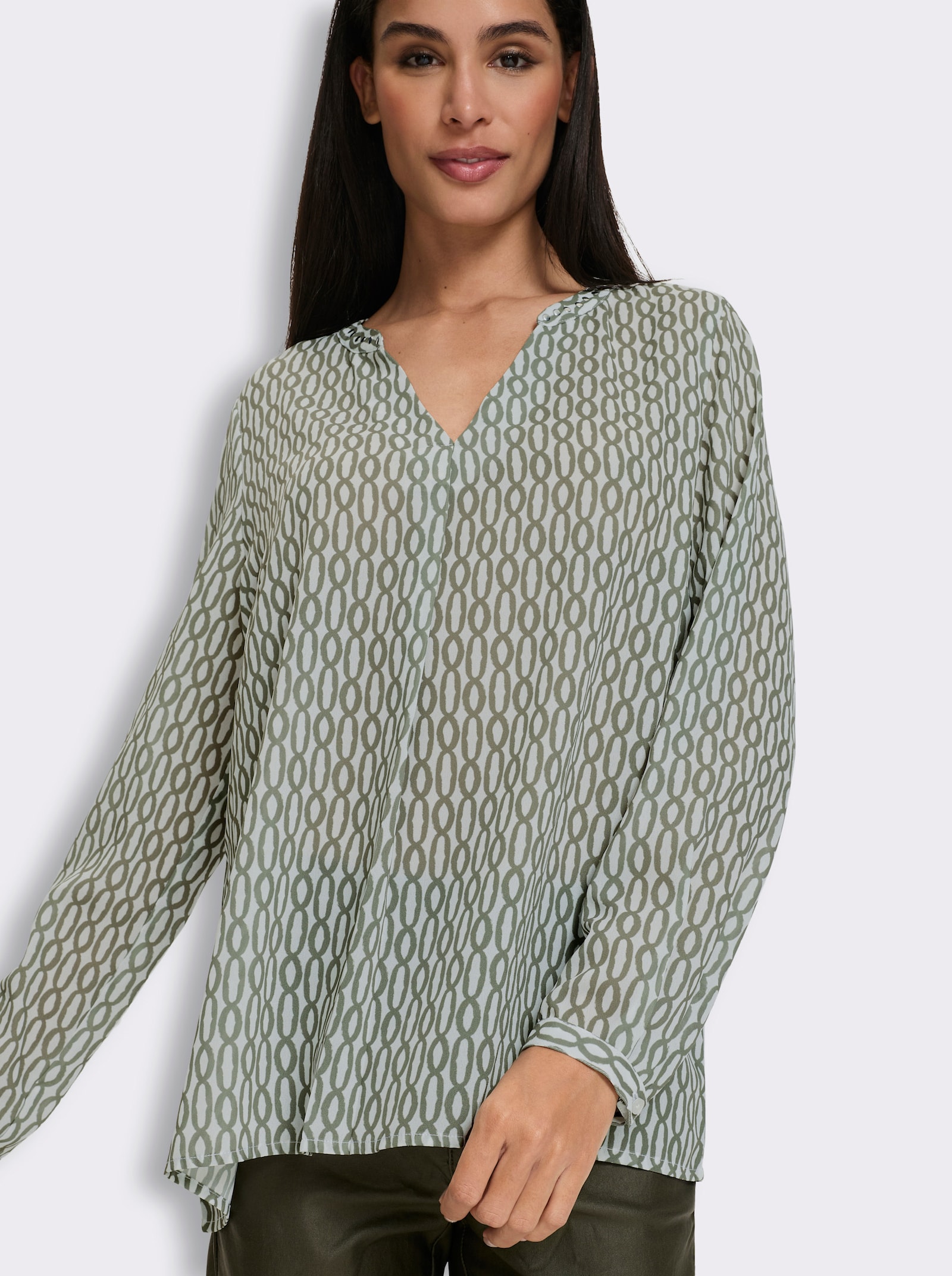 heine Druckbluse mit Ziernieten - ecru-khaki-bedruckt