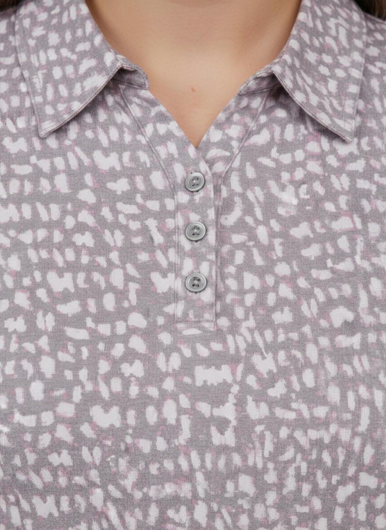 Poloshirt mit Knopfleiste - hortensie-steingrau-bedruckt