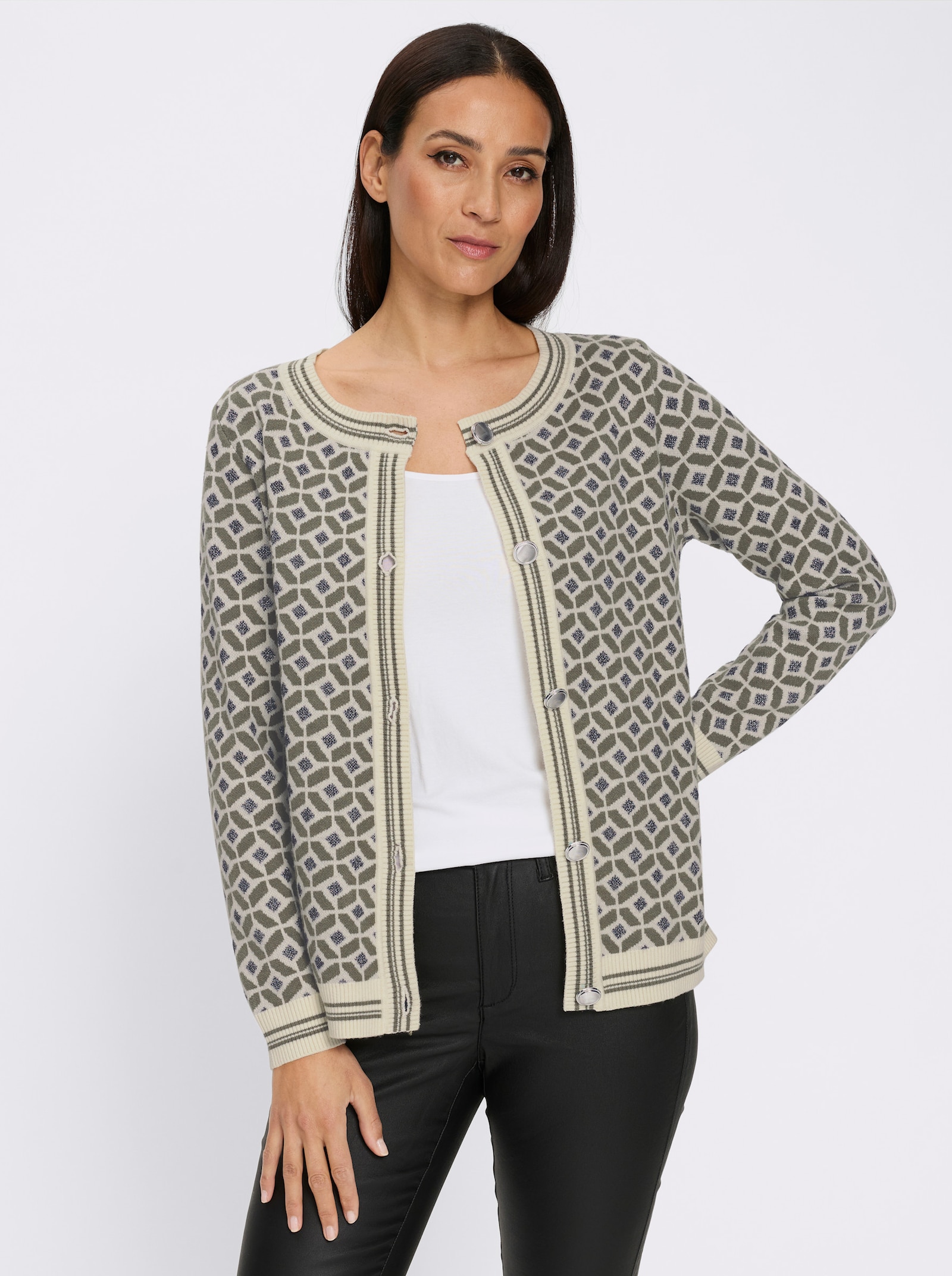 heine Vest van jacquard met effectgaren - kaki/champagne gedessineerd