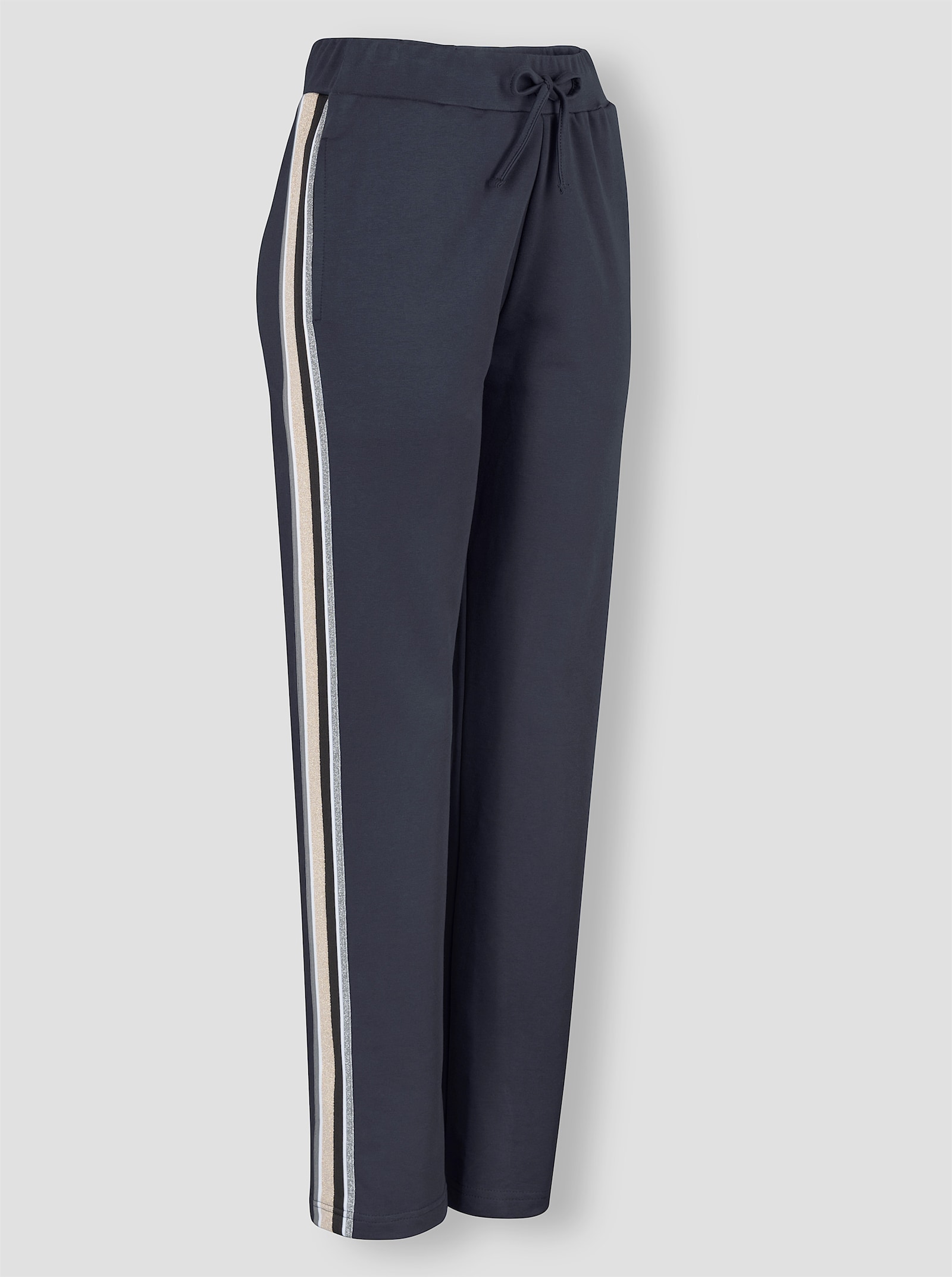 Plantier Dehnbund-Hose mit glitzerndem Galonstreifen - anthrazit-goldfarben