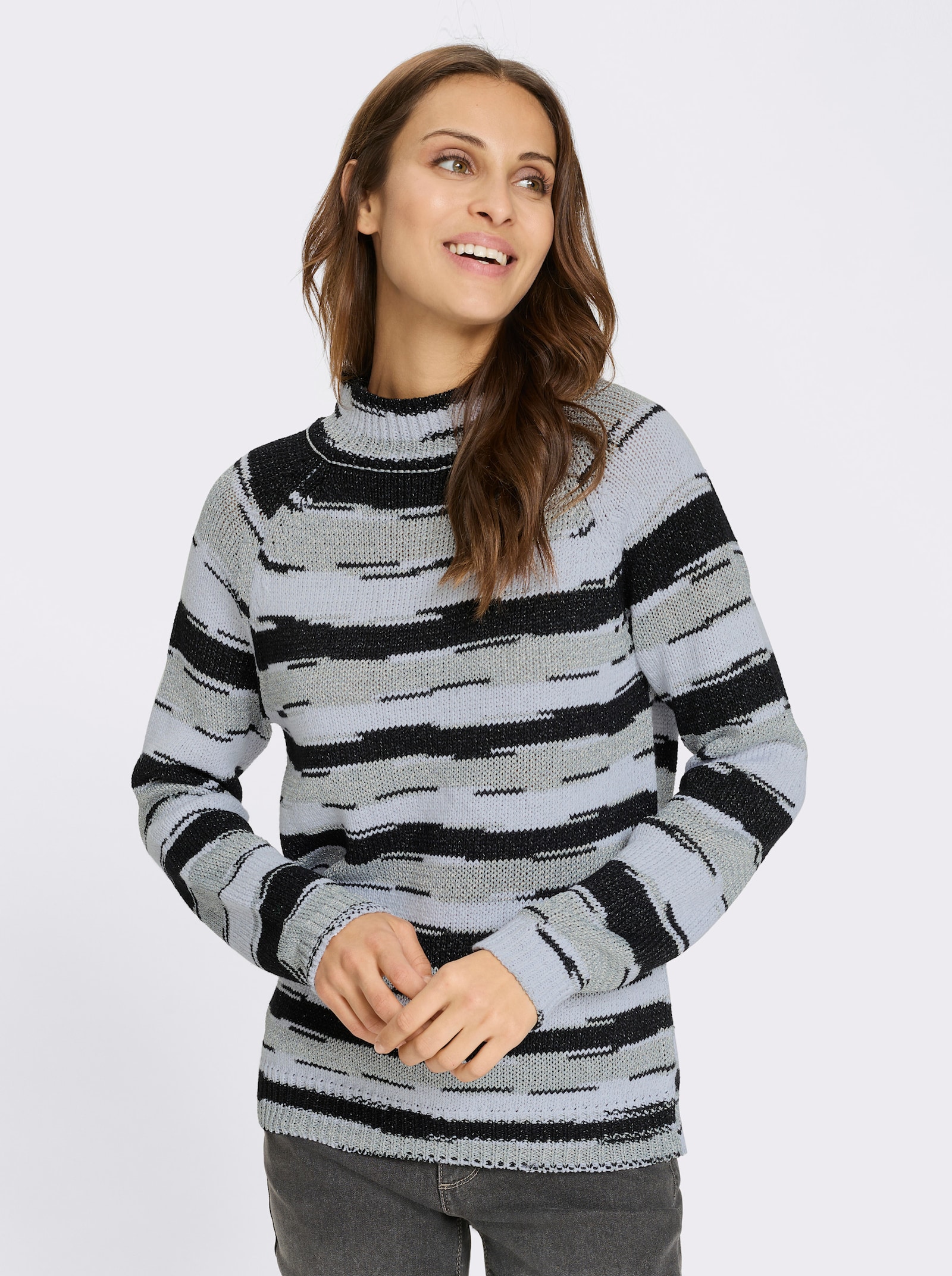 Langarm-Pullover mit Glitzergarn - weiß-schwarz-gemustert