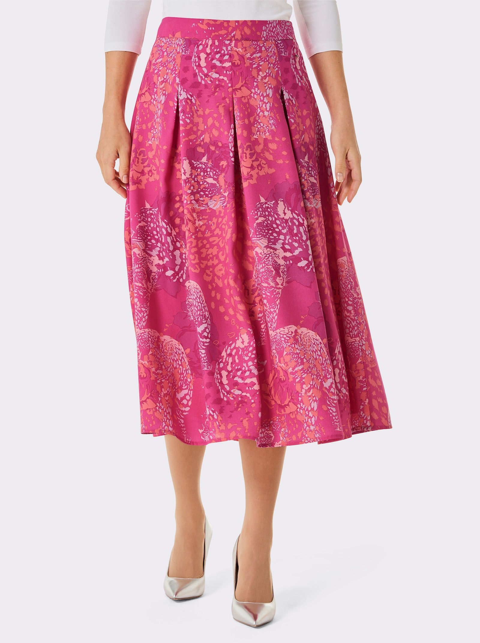 CREATION L PREMIUM A-Linien-Rock in TENCEL-Qualität - fuchsia-koralle-bedruckt