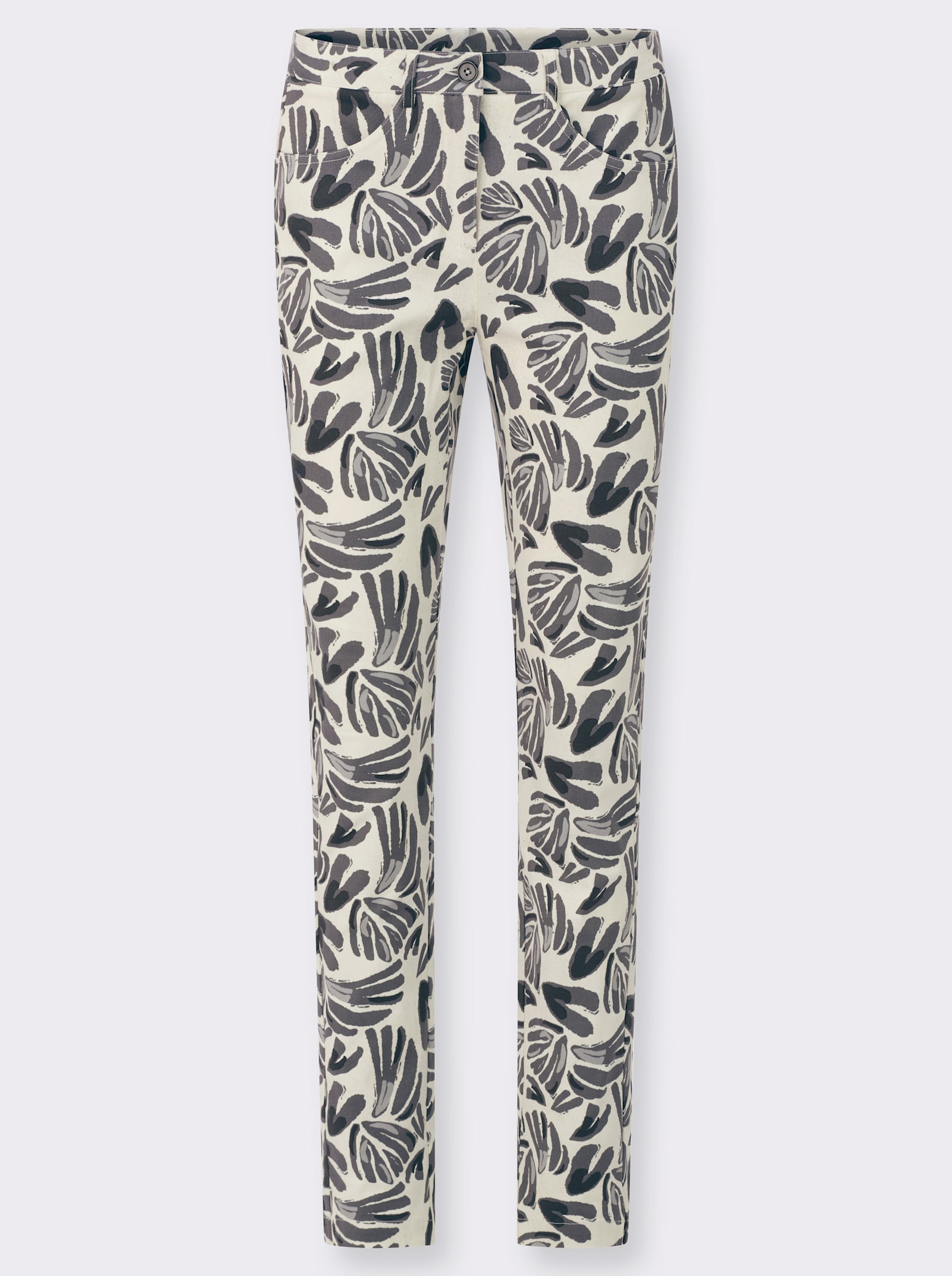 Broek met print in bloemdessin - champagne/antraciet bedrukt
