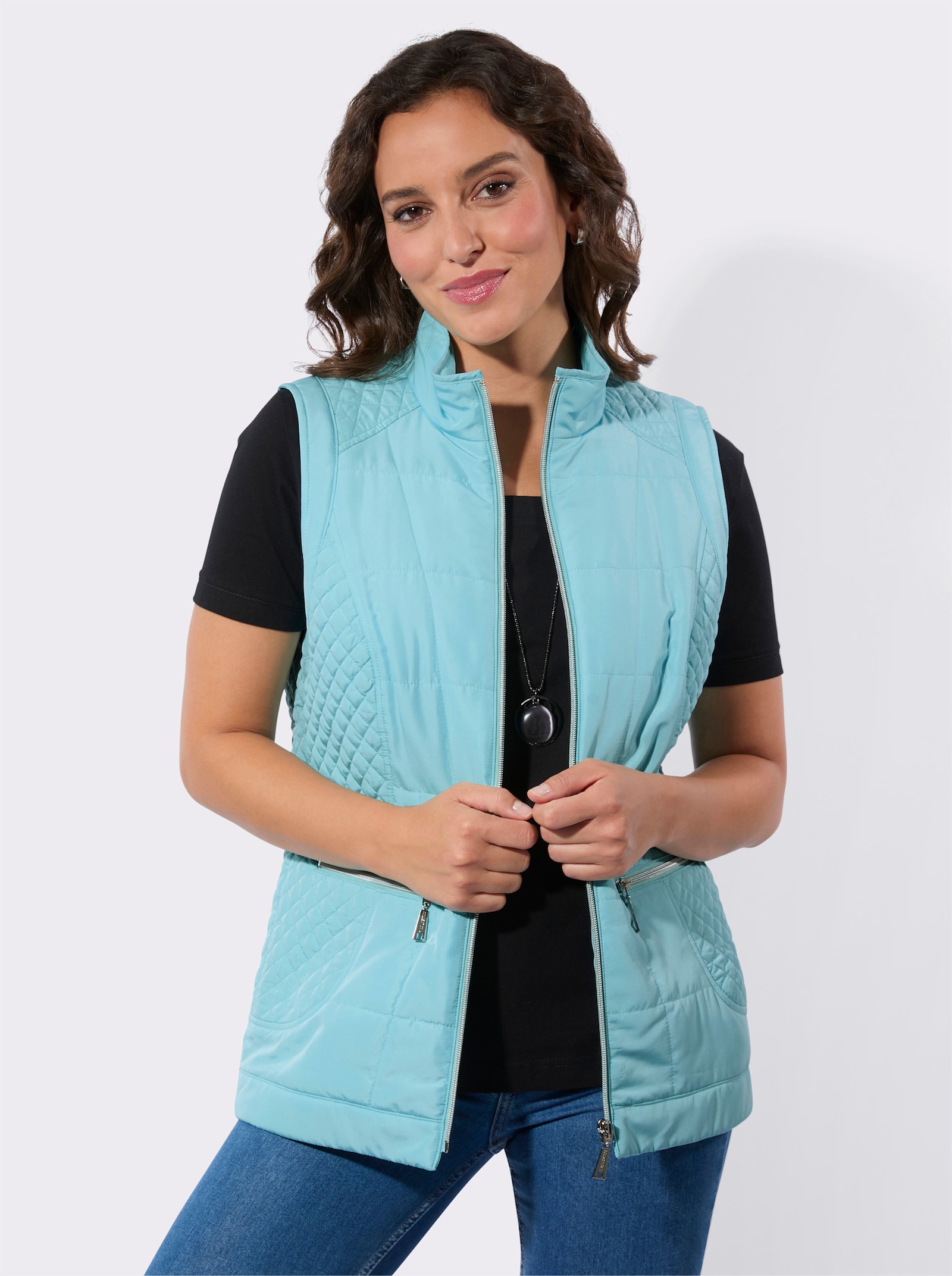 Bodywarmer met hoge opstaande kraag - aquamarine