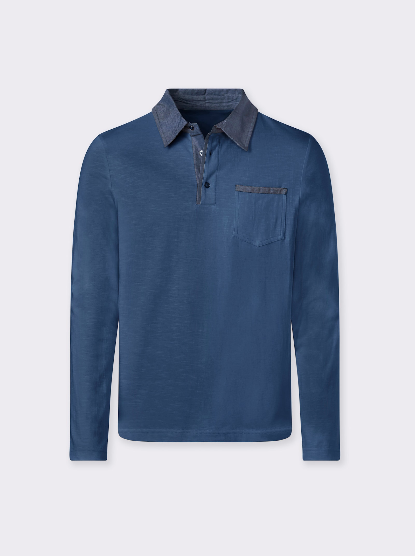 Marco Donati Langarmshirt mit Details in Denim-Optik - jeansblau