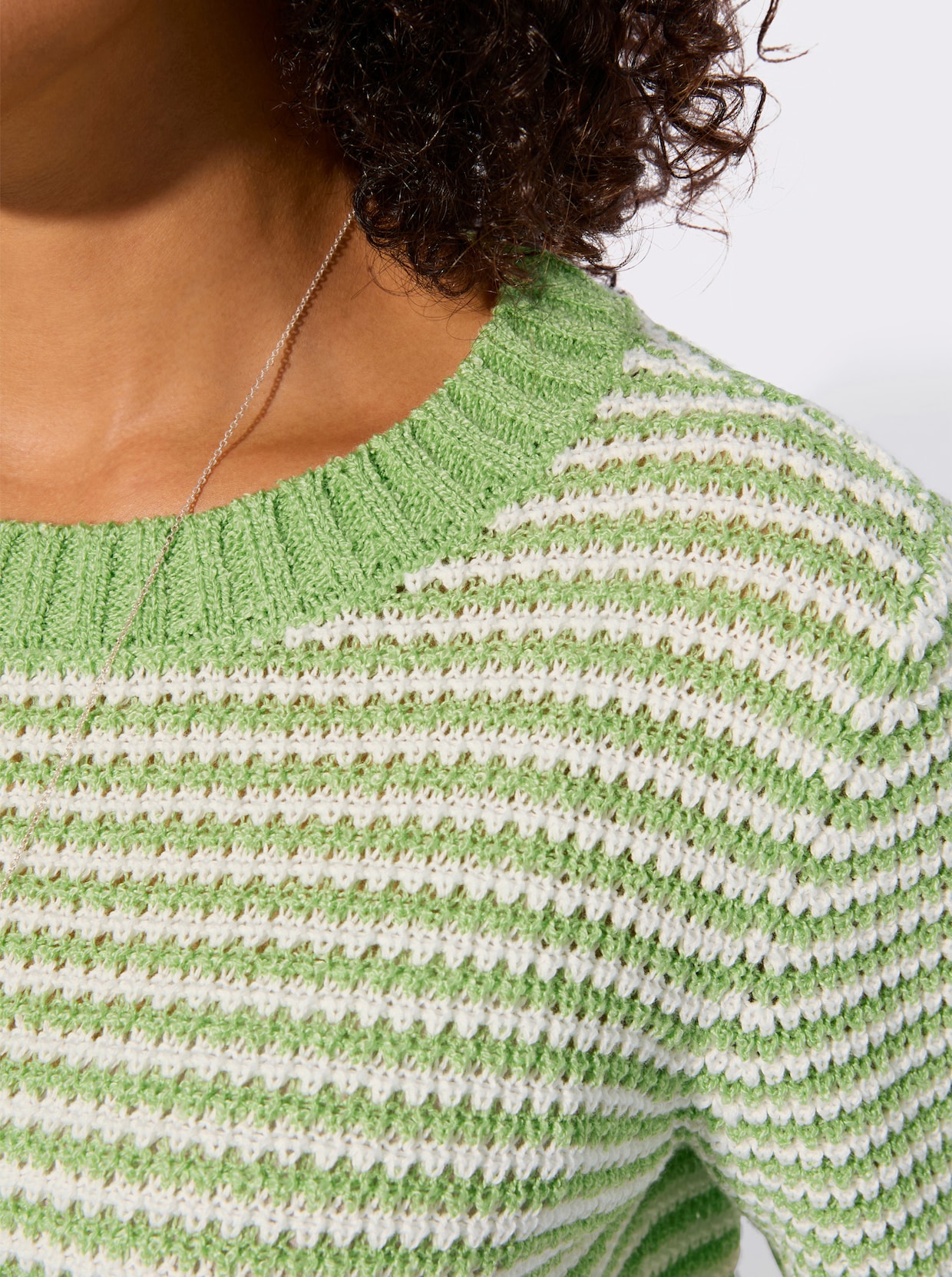 Kurzarmpullover - eucalyptus-ecru-geringelt