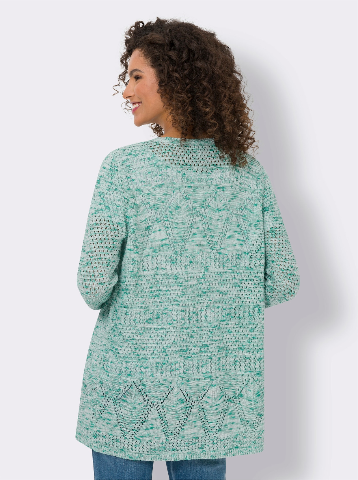 heine Lang gebreid vest - ecru/smaragd