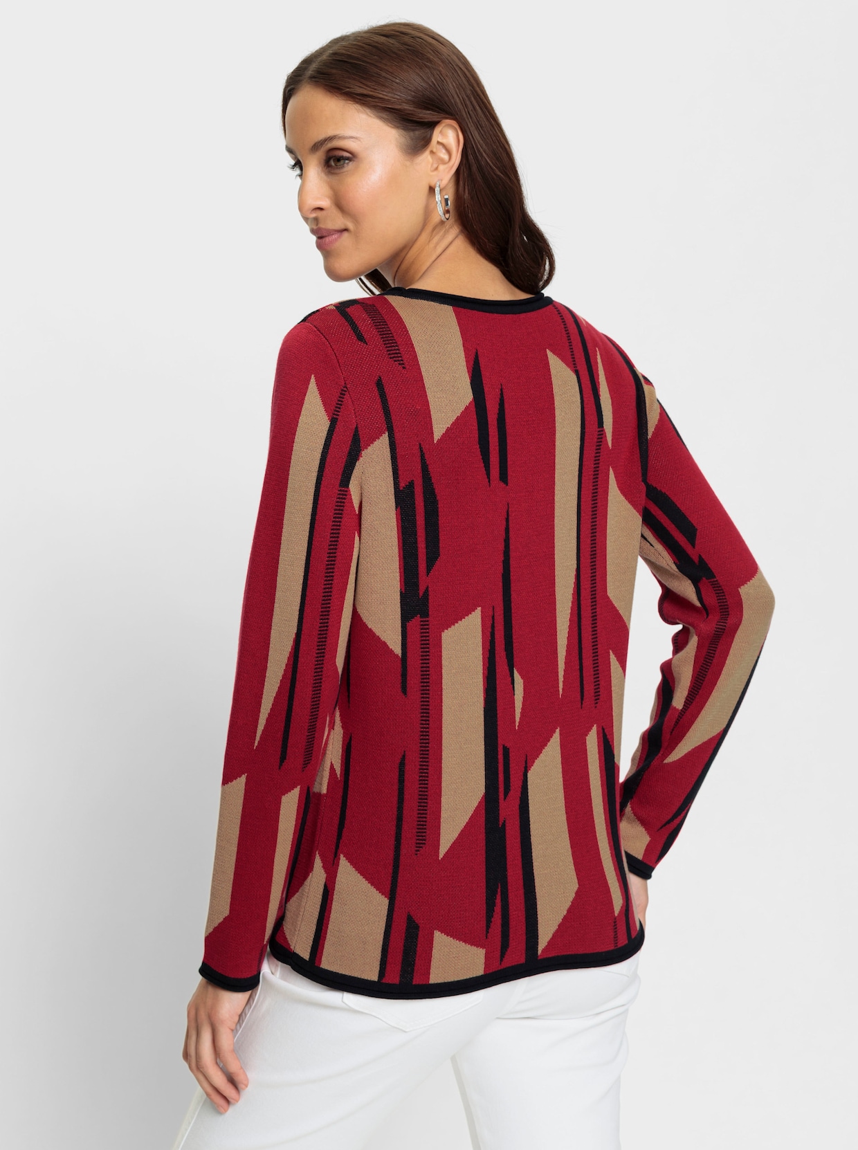 Pullover - camel/rood gedessineerd