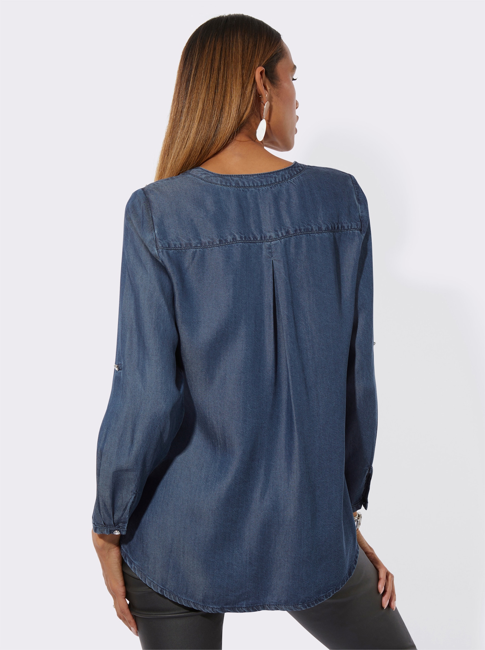 Langarm-Bluse aus Lyocell - blue-bleached