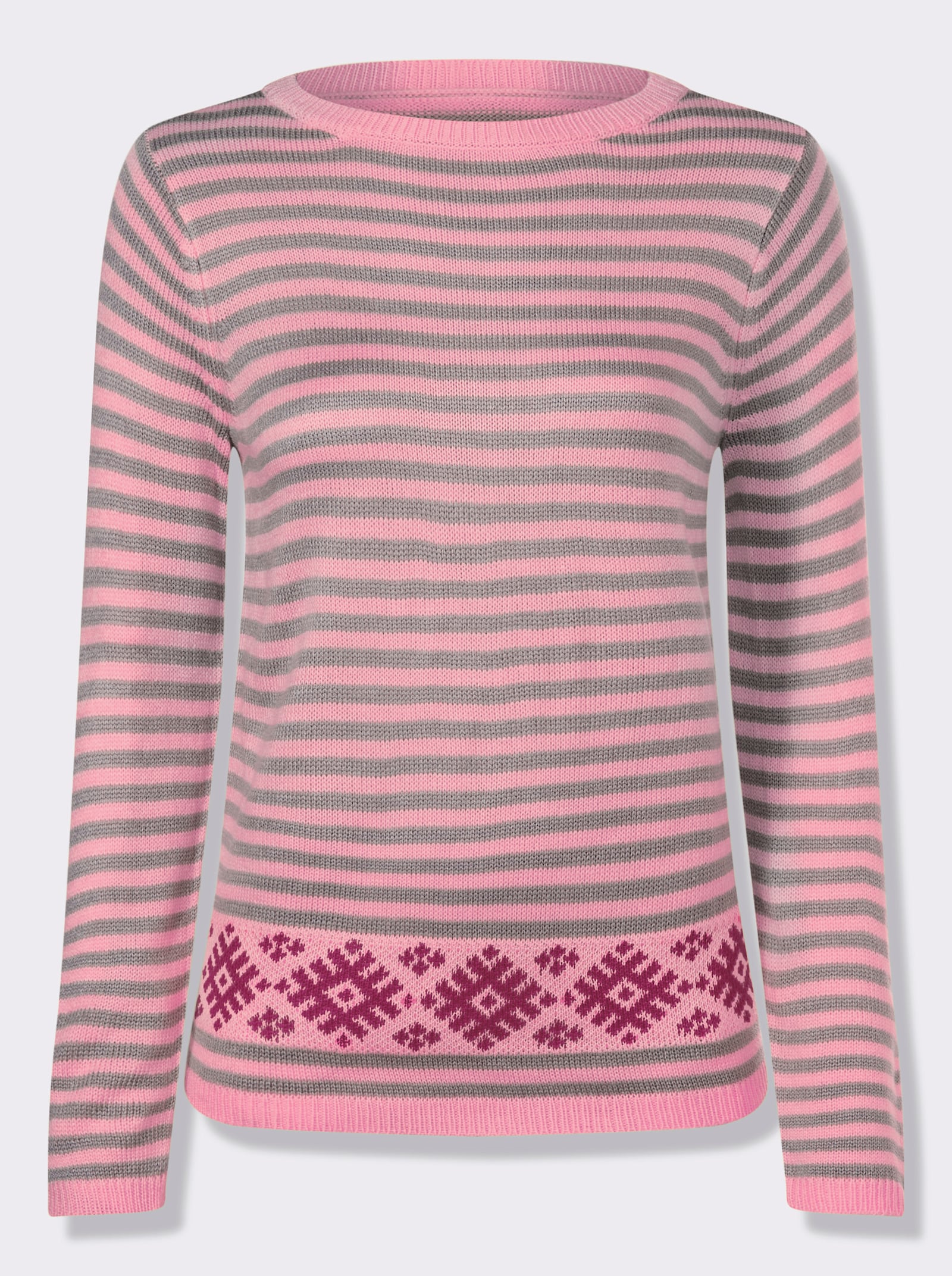 Langarm-Pullover im Streifen-Norweger-Mix - rosé-magenta-gemustert