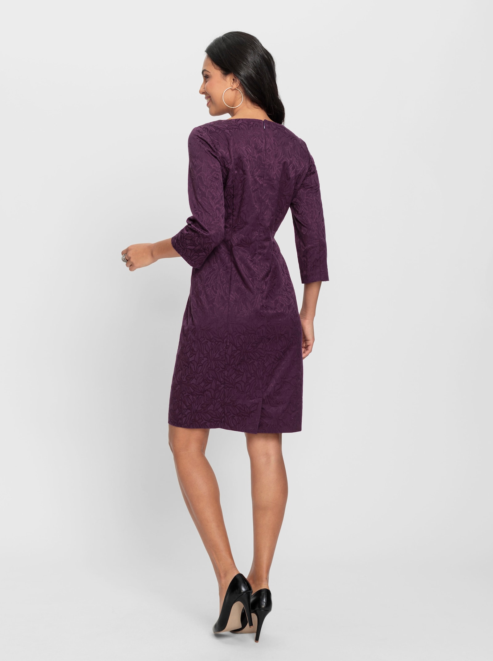 Etuikleid mit Jacquard-Blüten - traube-gemustert