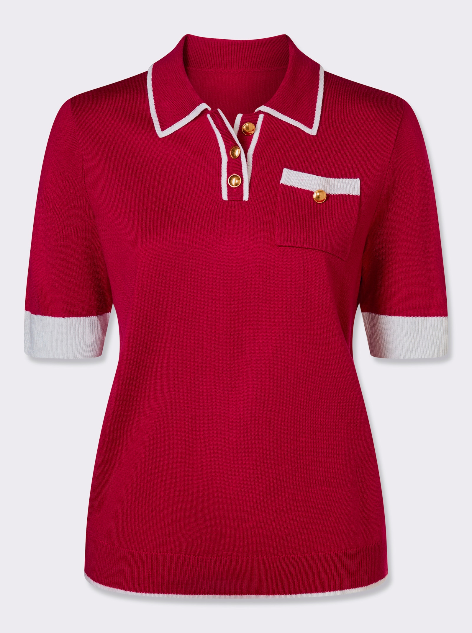 Kurzarmpullover mit Polokragen - rot-weiß