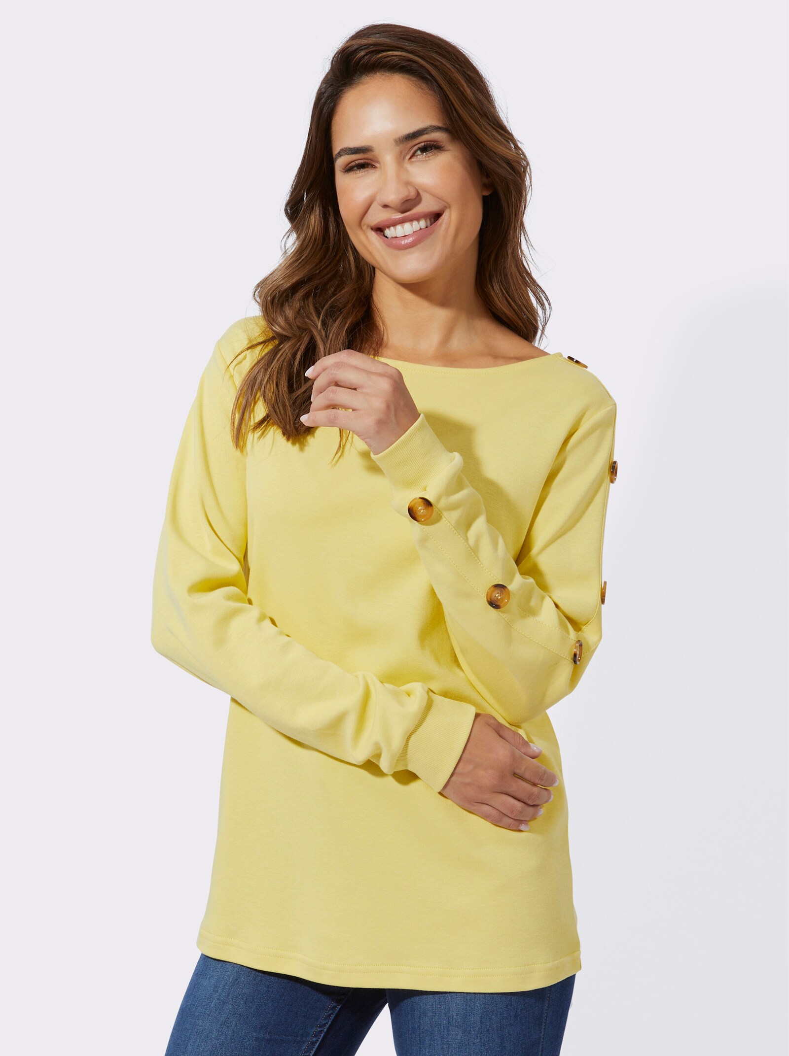 Lang sweatshirt met sierknopen - citroen