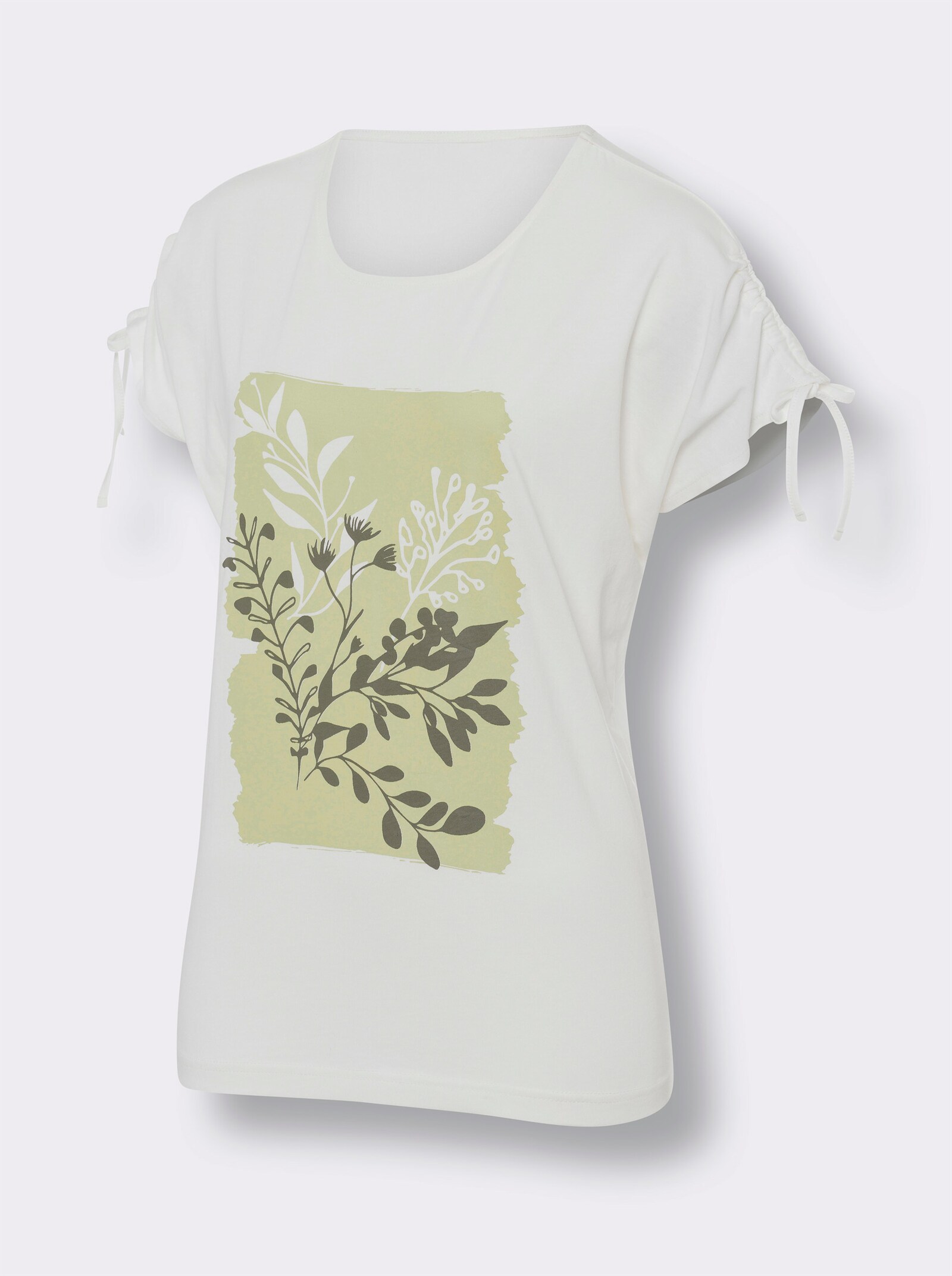 Kurzarmshirt mit Raffung an den Ärmeln - ecru-lindgrün