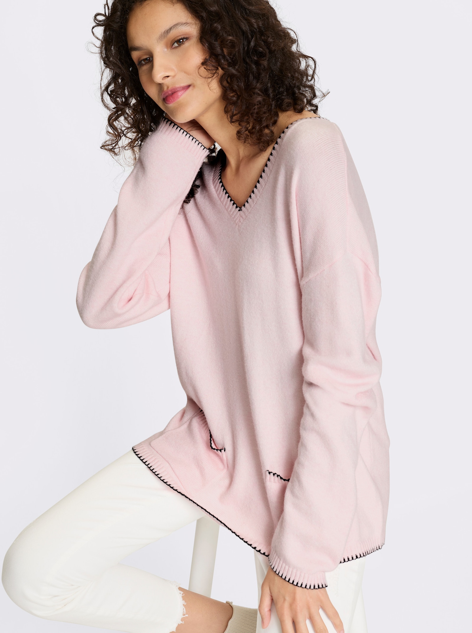 heine Pullover mit Kontrastnähten - hellrosé-meliert