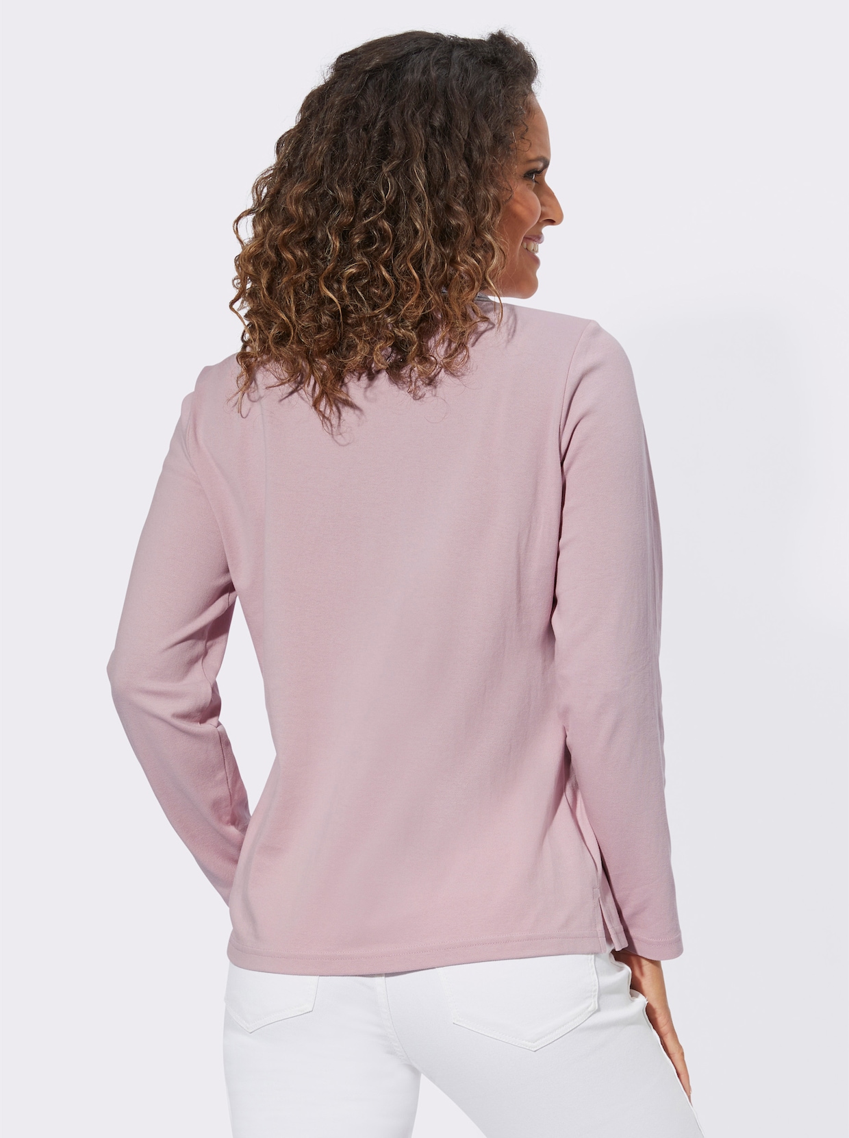 Langarm-Poloshirt - rosé