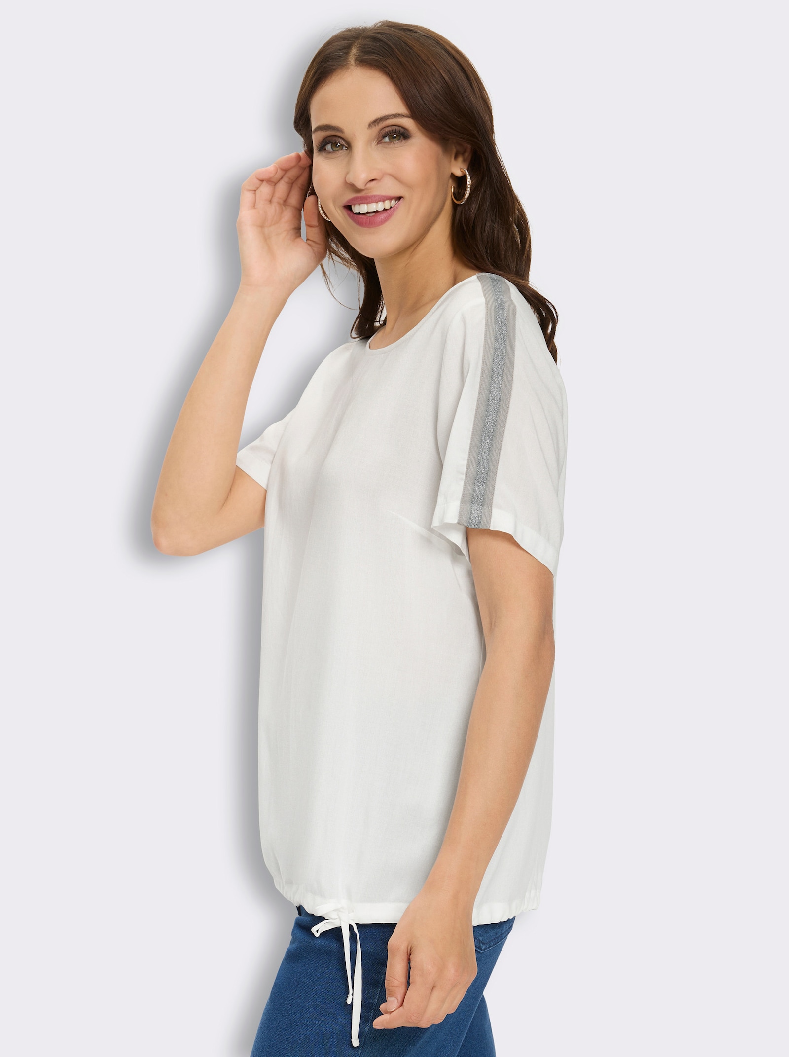 Schlupf-Bluse mit Glanzgarn-Zierband - ecru