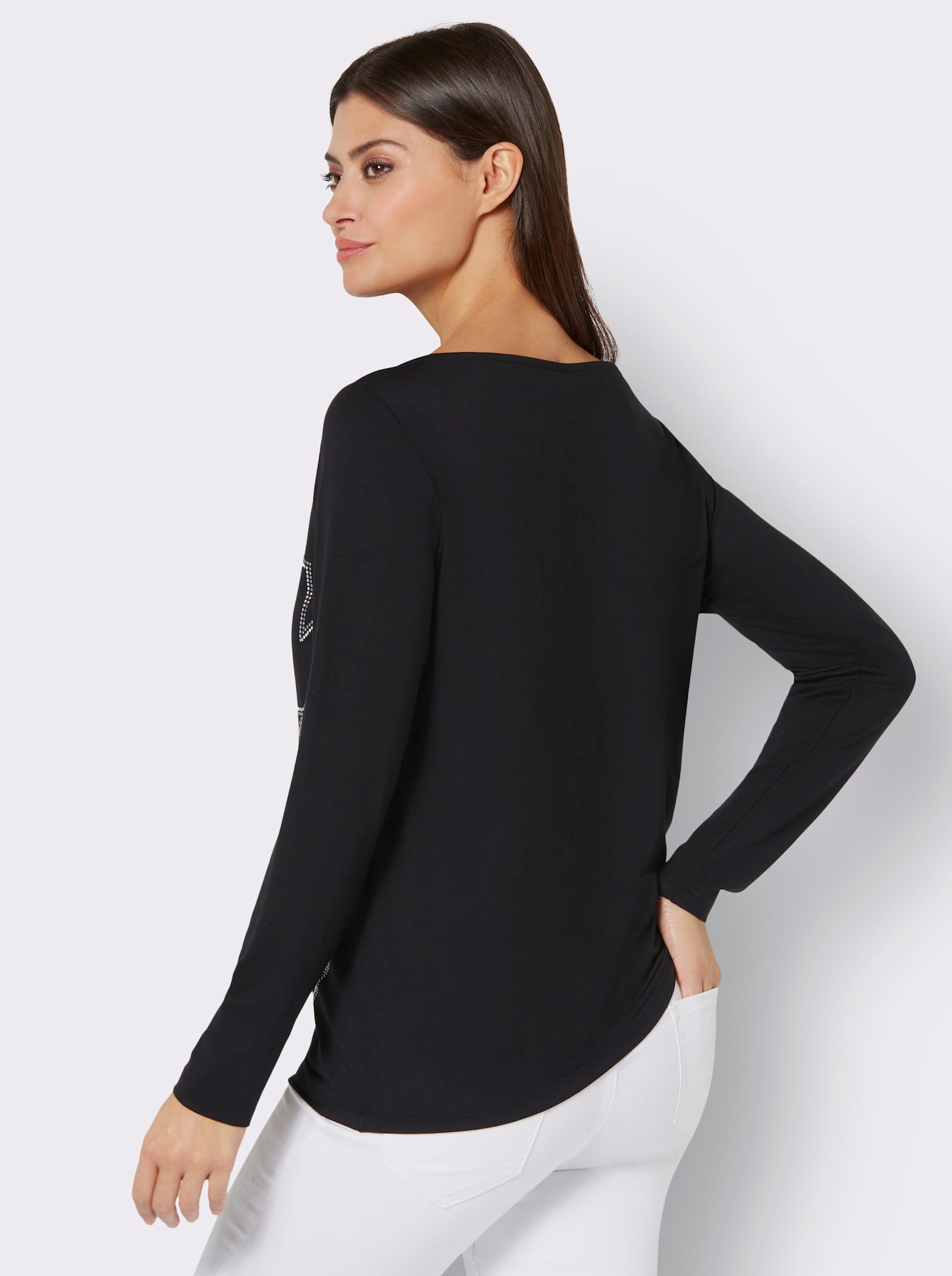 Langarmshirt im Hahnentritt-Dessin - schwarz