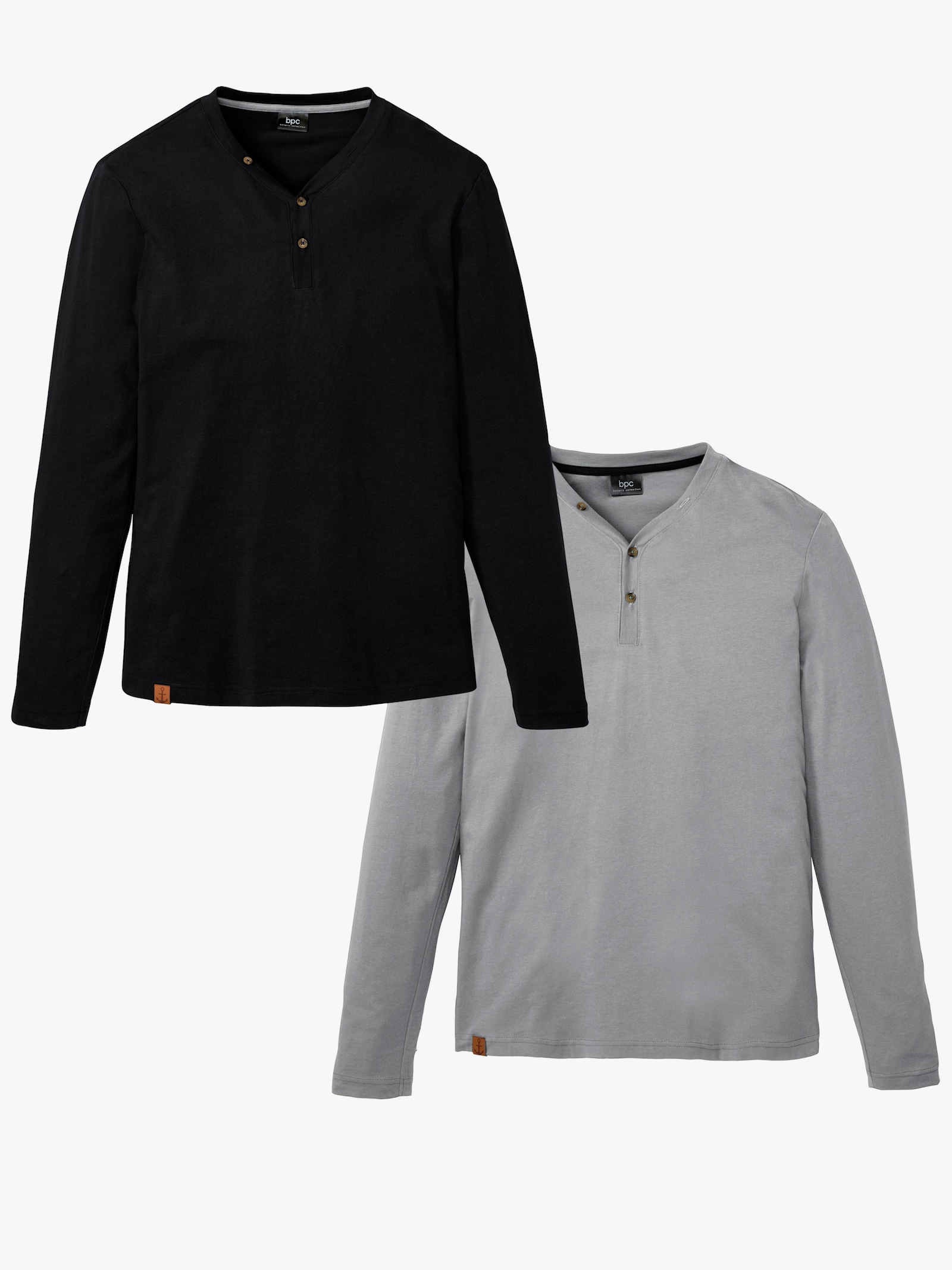 Langarmshirt im Doppelpack - schwarz + grau-meliert