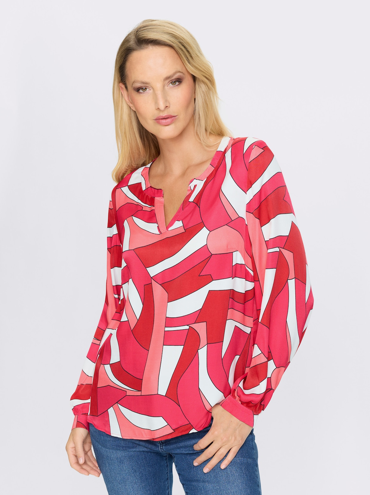 heine Druckbluse - pink-flamingo-bedruckt