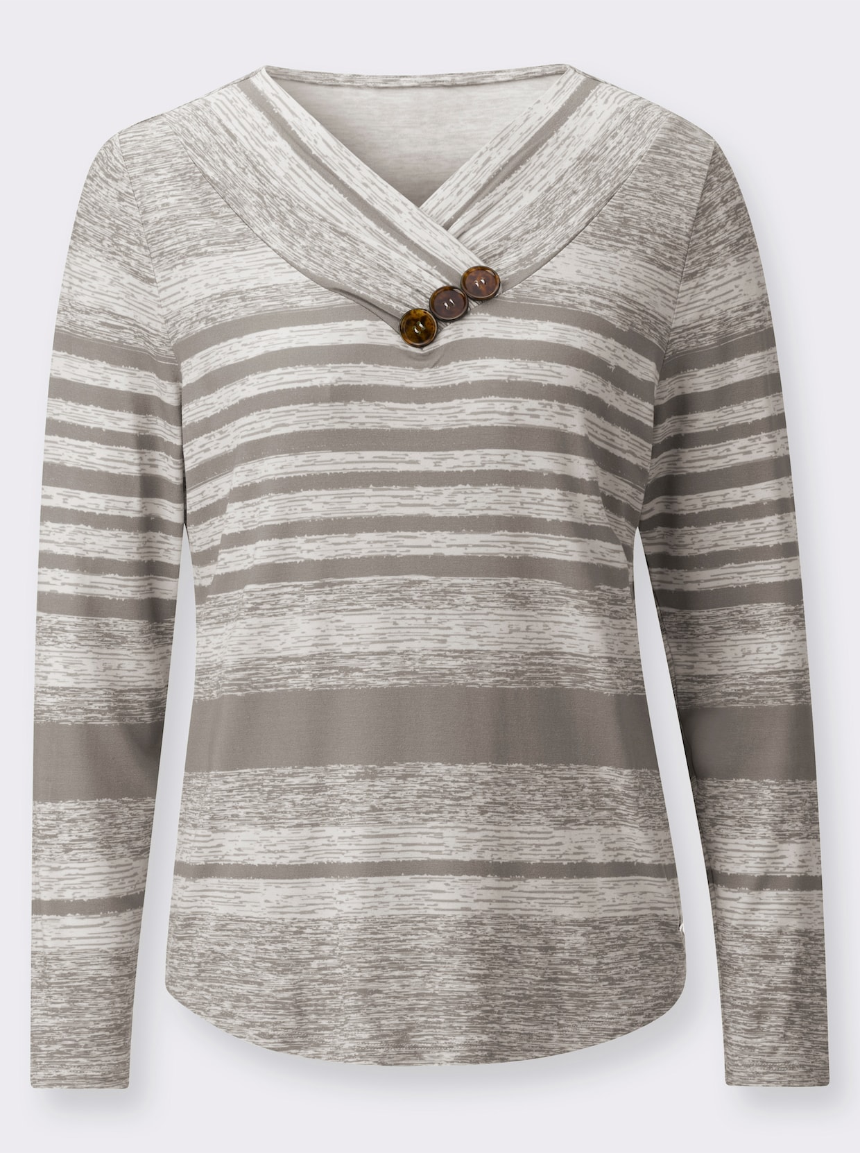 V-Shirt - taupe-ecru-bedruckt