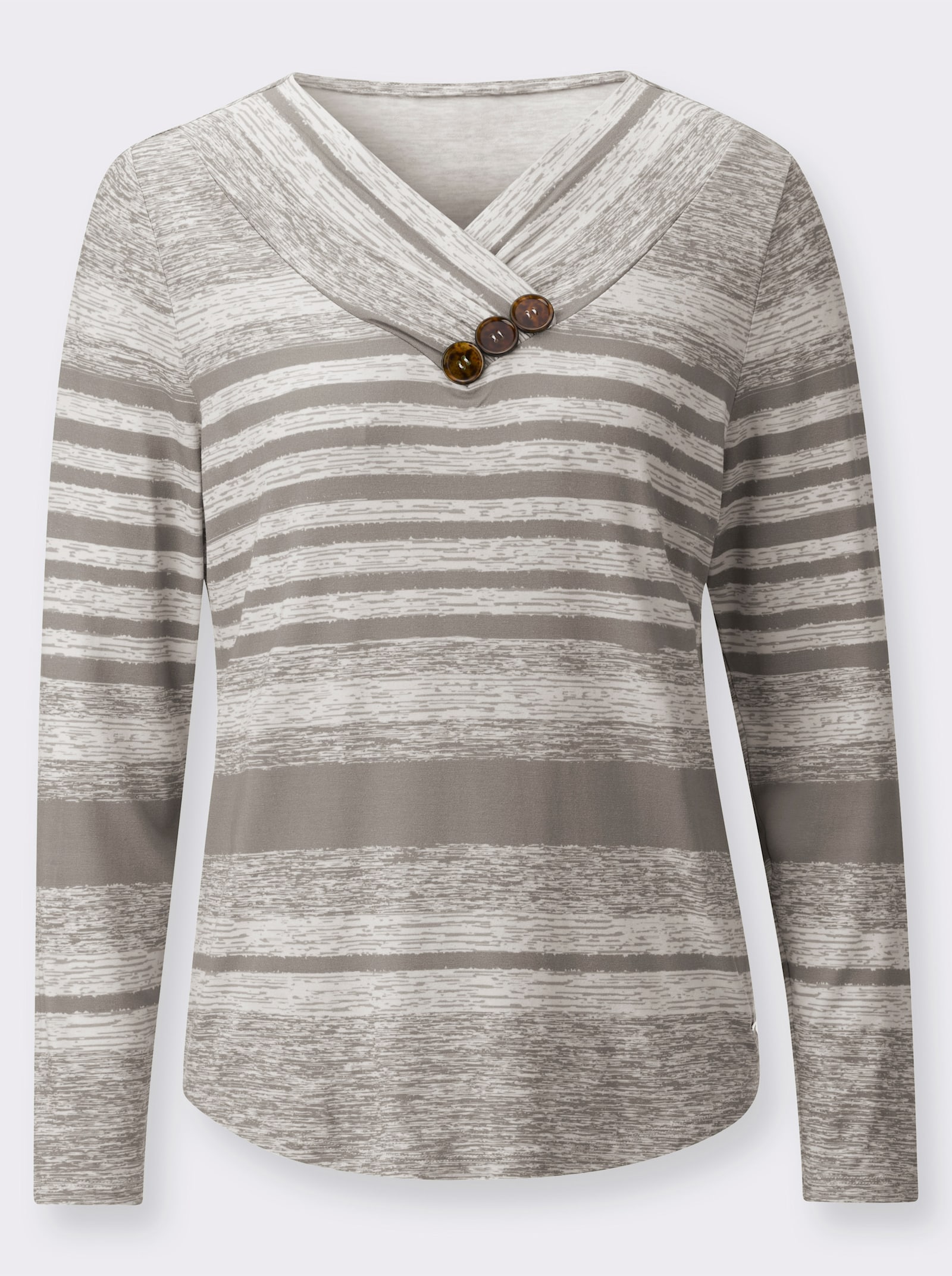 V-shirt met op dessin geplaatste print - taupe/ecru geprint