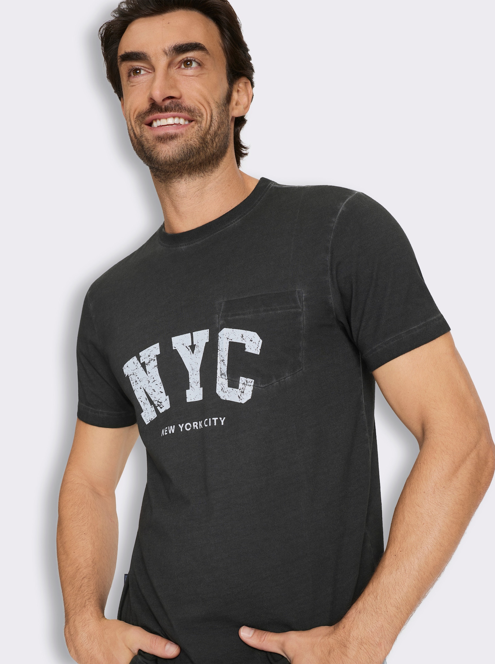 Marco Donati Kurzarmshirt mit Front-Print, Used-Optik - schwarz
