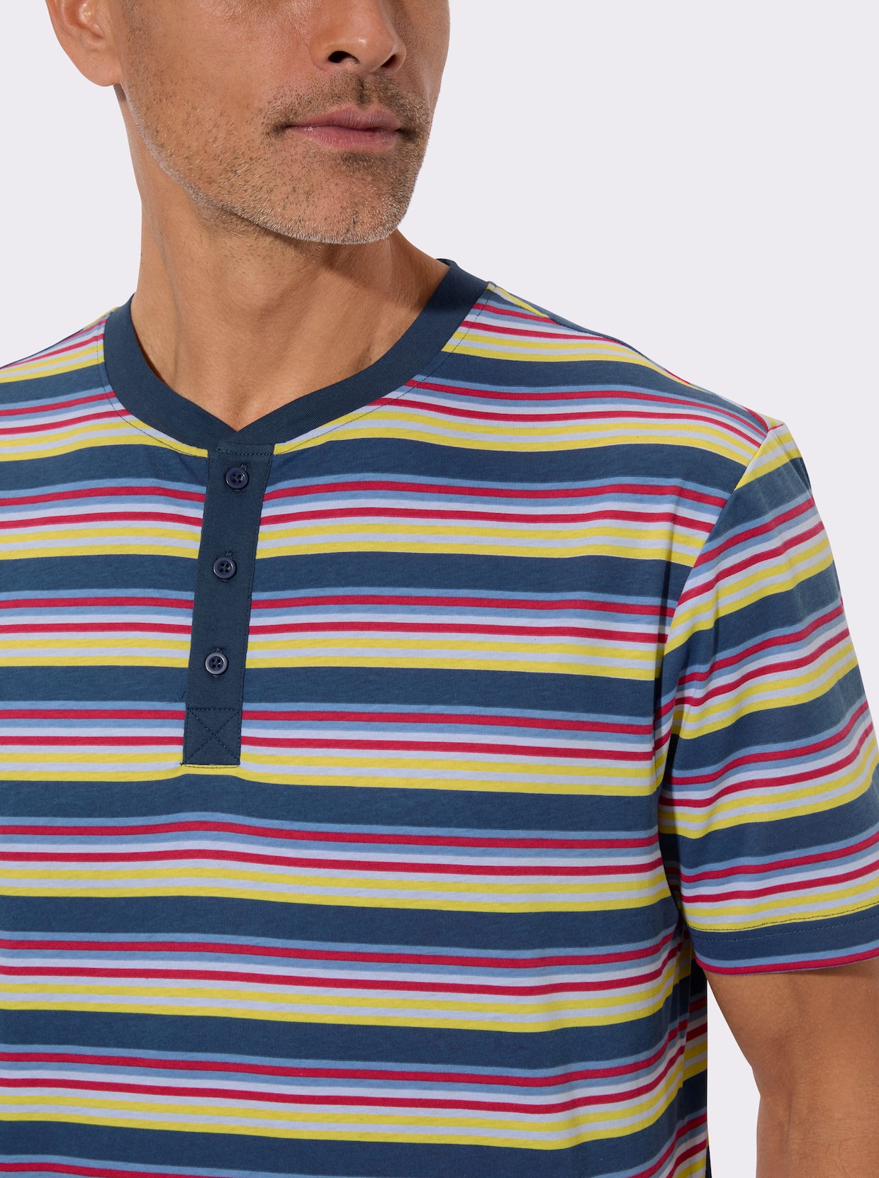 Krátké pyžamo s krátkou knoflíkovou lištou - tmavěmodrá-proužek