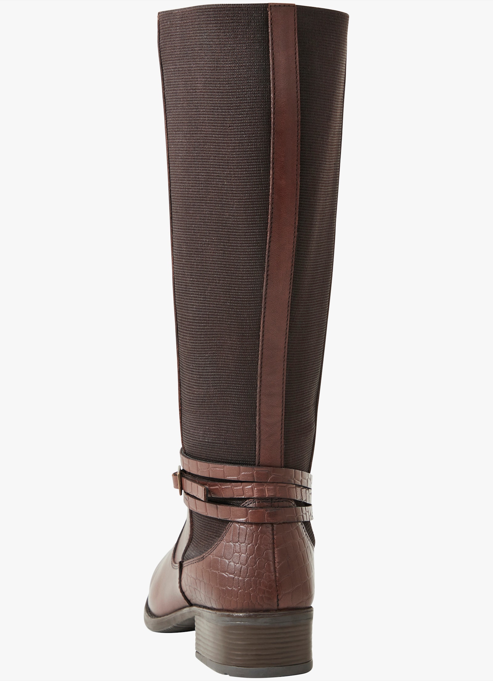 sheego Weitschaftstiefel aus Leder, mit Zierschnalle - dunkelbraun