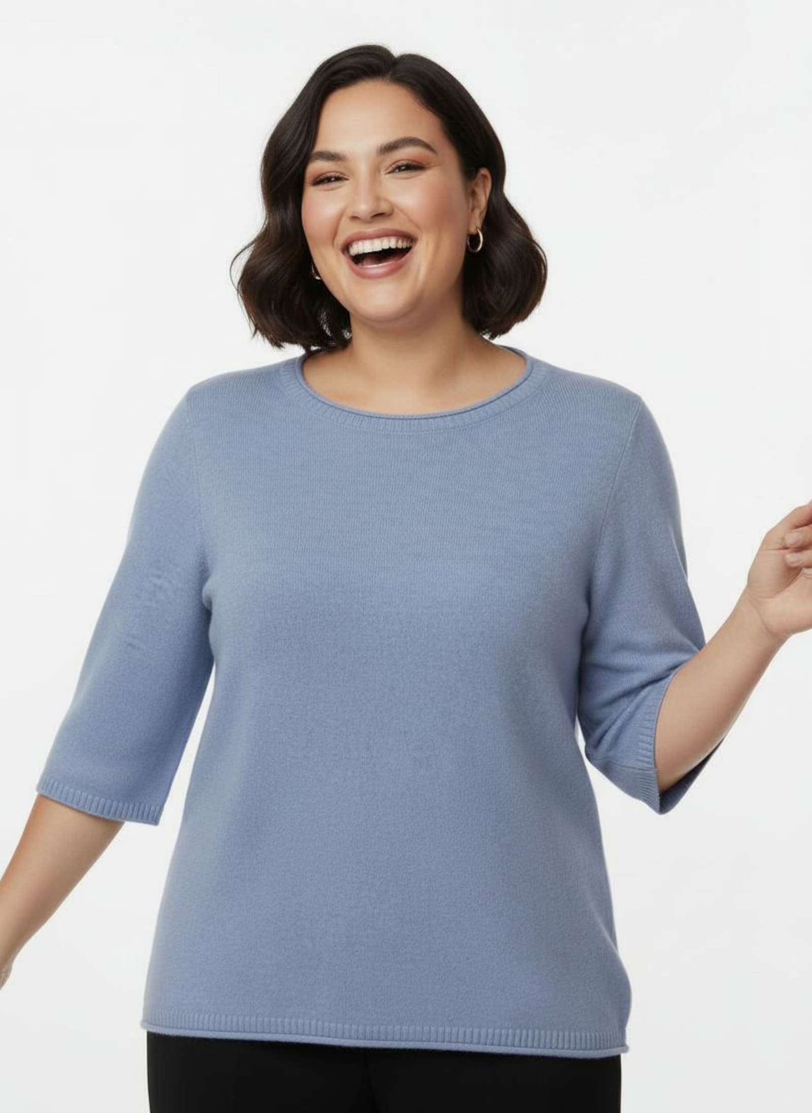 Feinstrickpullover mit Kaschmir - blau-meliert