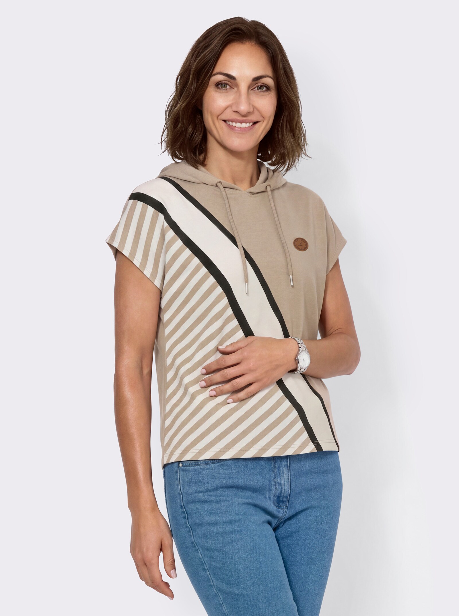 Kapuzenshirt mit Druckmuster vorne - sesam-ecru-bedruckt