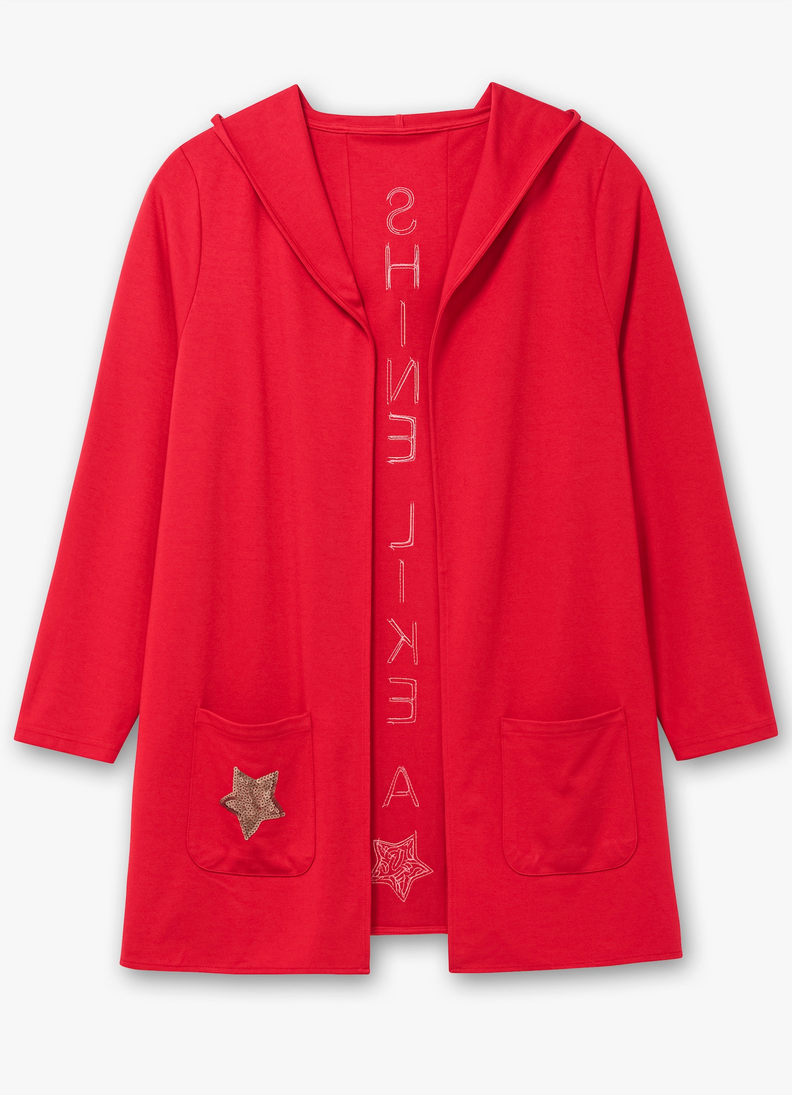 Shirtjacke mit Pailletten-Schriftzug hinten - rot
