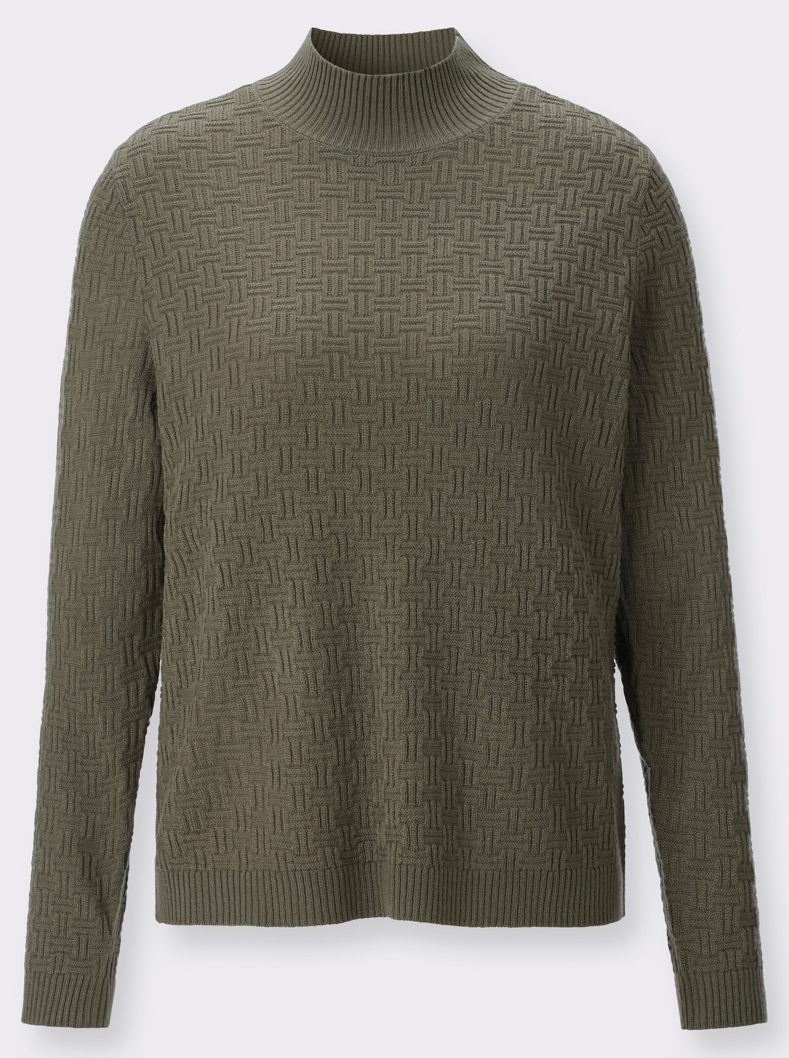 Stehkragenpullover mit Strickmuster - khaki