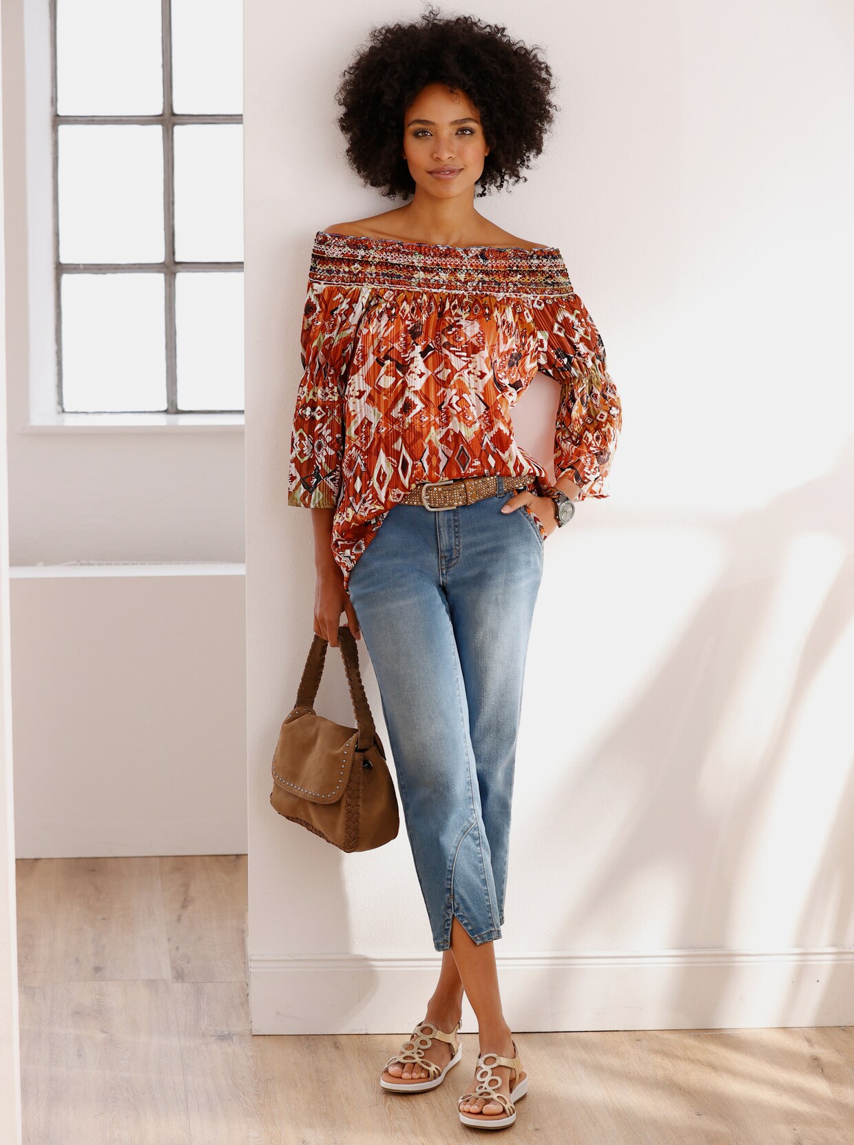 heine Druckbluse - orange-bunt