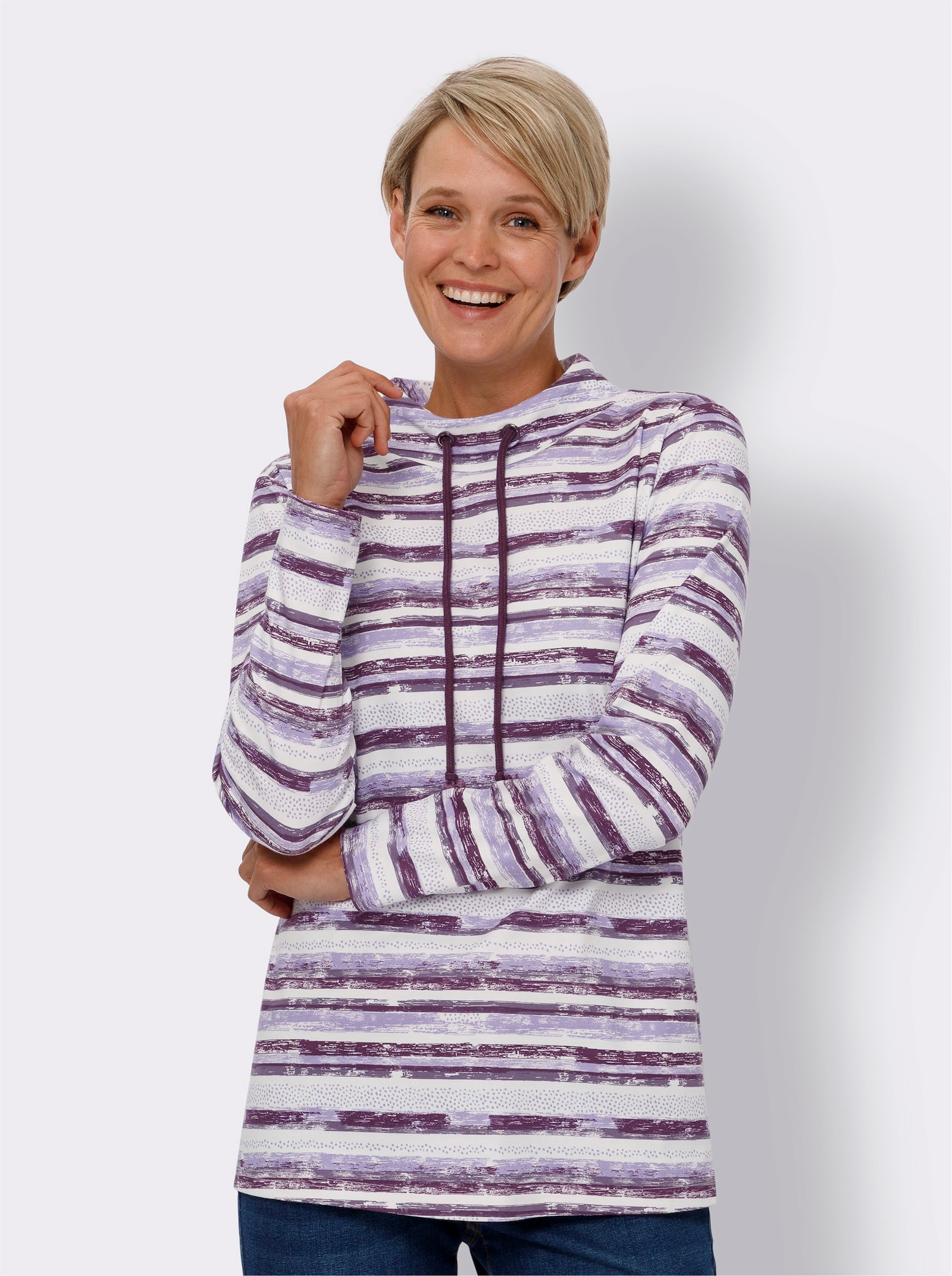 Langarmshirt mit Streifenmuster - feige-ecru-bedruckt