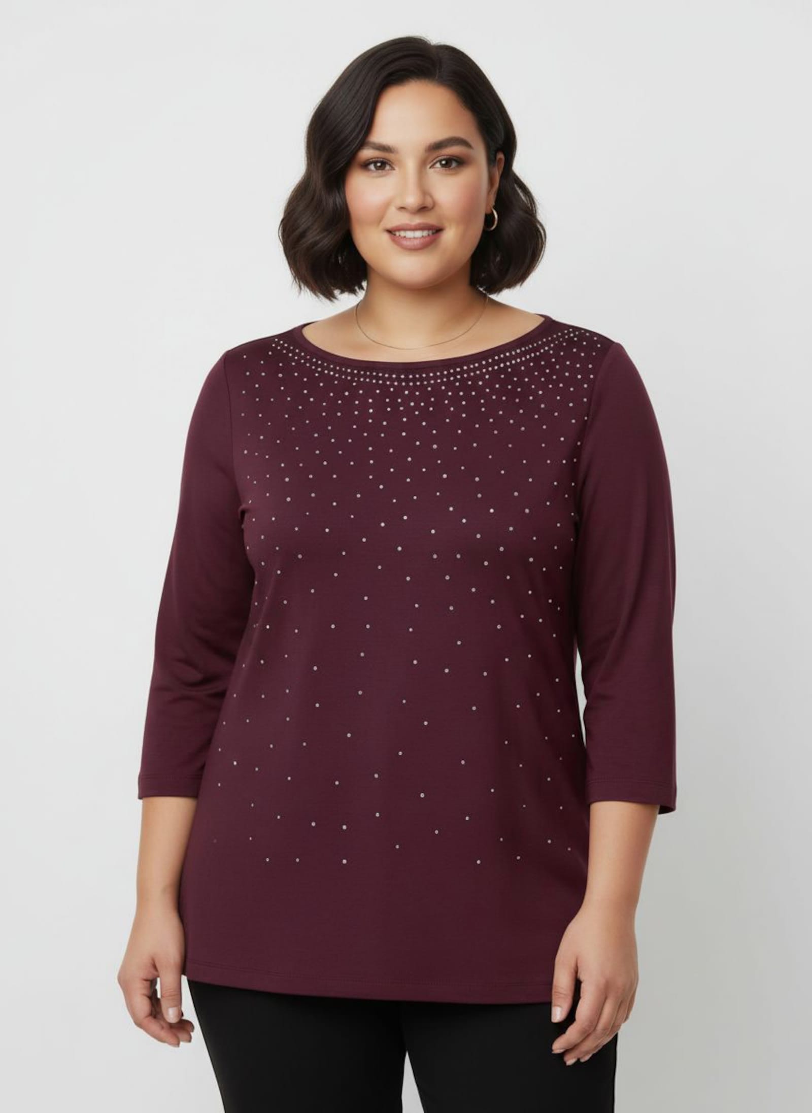 3/4-Arm-Shirt mit Glitzersteinchen - burgund