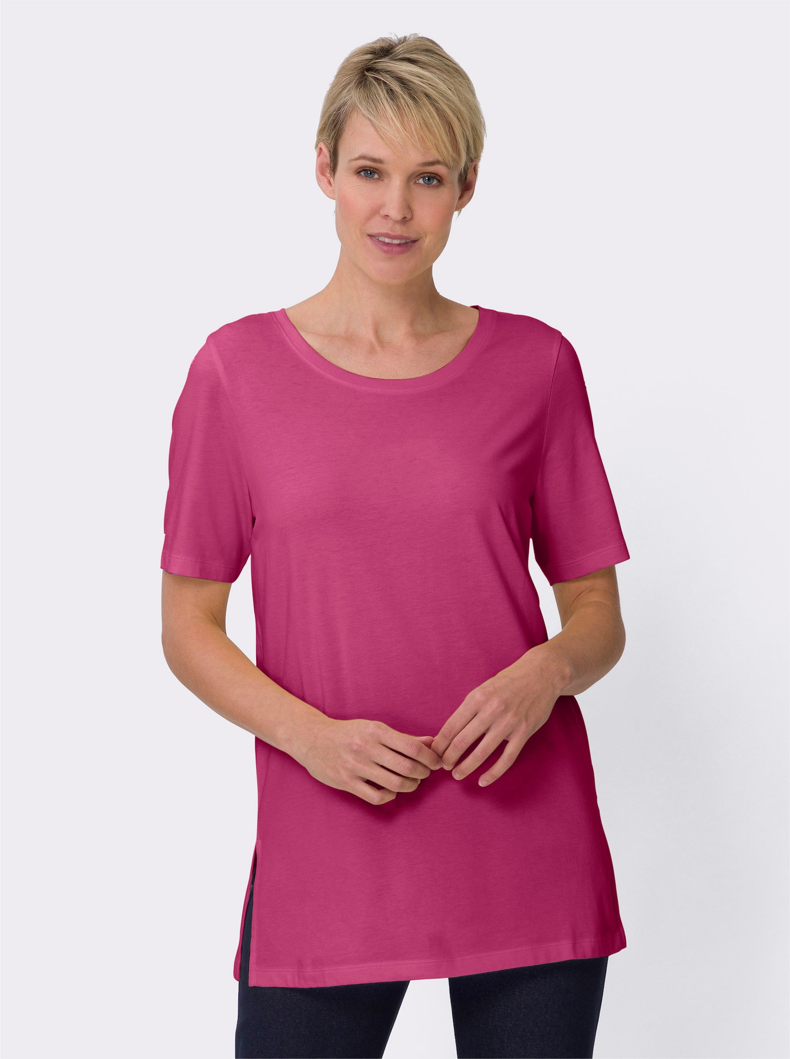 Lang shirt in mix van katoen en modal - fuchsia